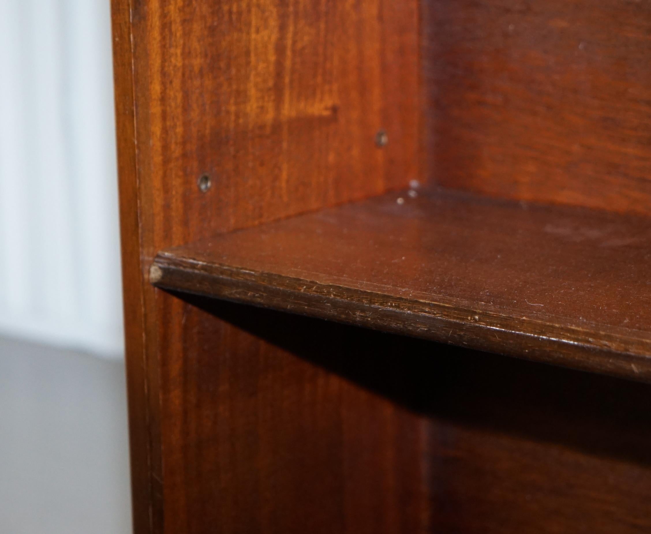 Stunning Flamed Mahogany Dwarf Open Bookcase with Twin Drawers Adjustable Shelf 5