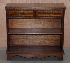 Stunning Flamed Mahogany Dwarf Open Bookcase with Twin Drawers Adjustable Shelf
