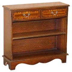 Stunning Flamed Mahogany Dwarf Open Bookcase with Twin Drawers Adjustable Shelf