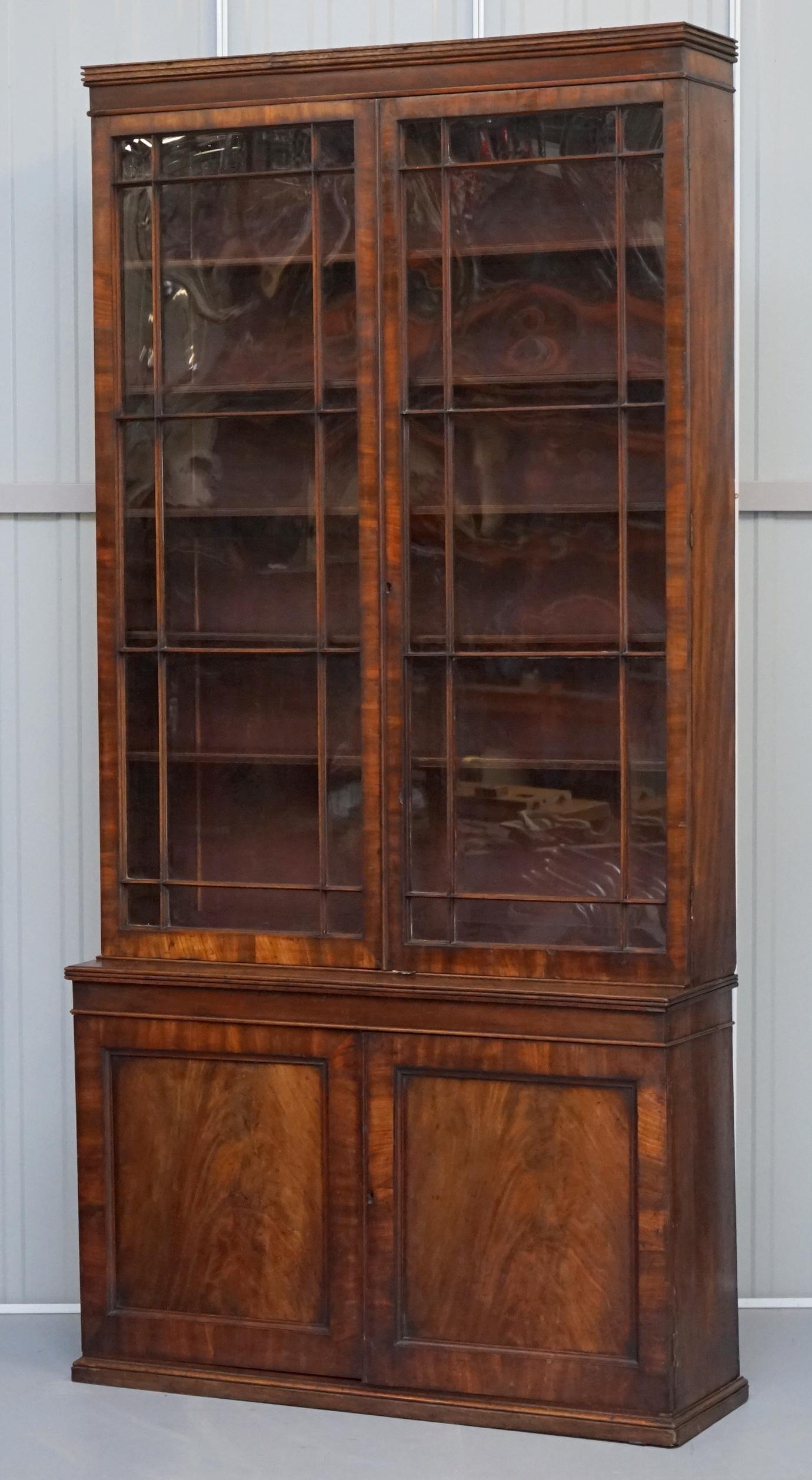 English Stunning Flamed Hardwood Large Astral Glazed Early Victorian Library Bookcase