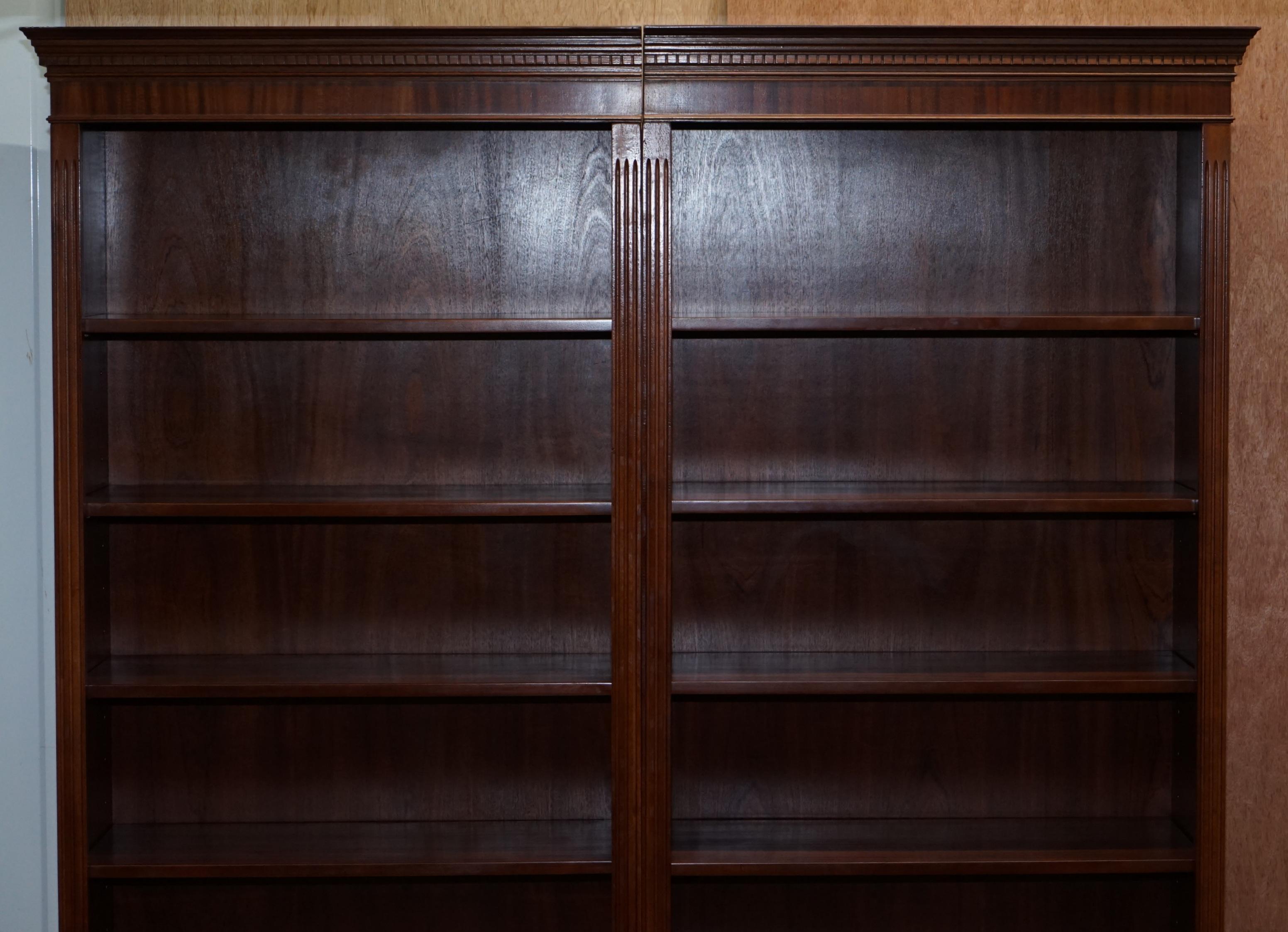 English Stunning Flamed Mahogany Library Bookcase Splits into Two for Ease of Transport