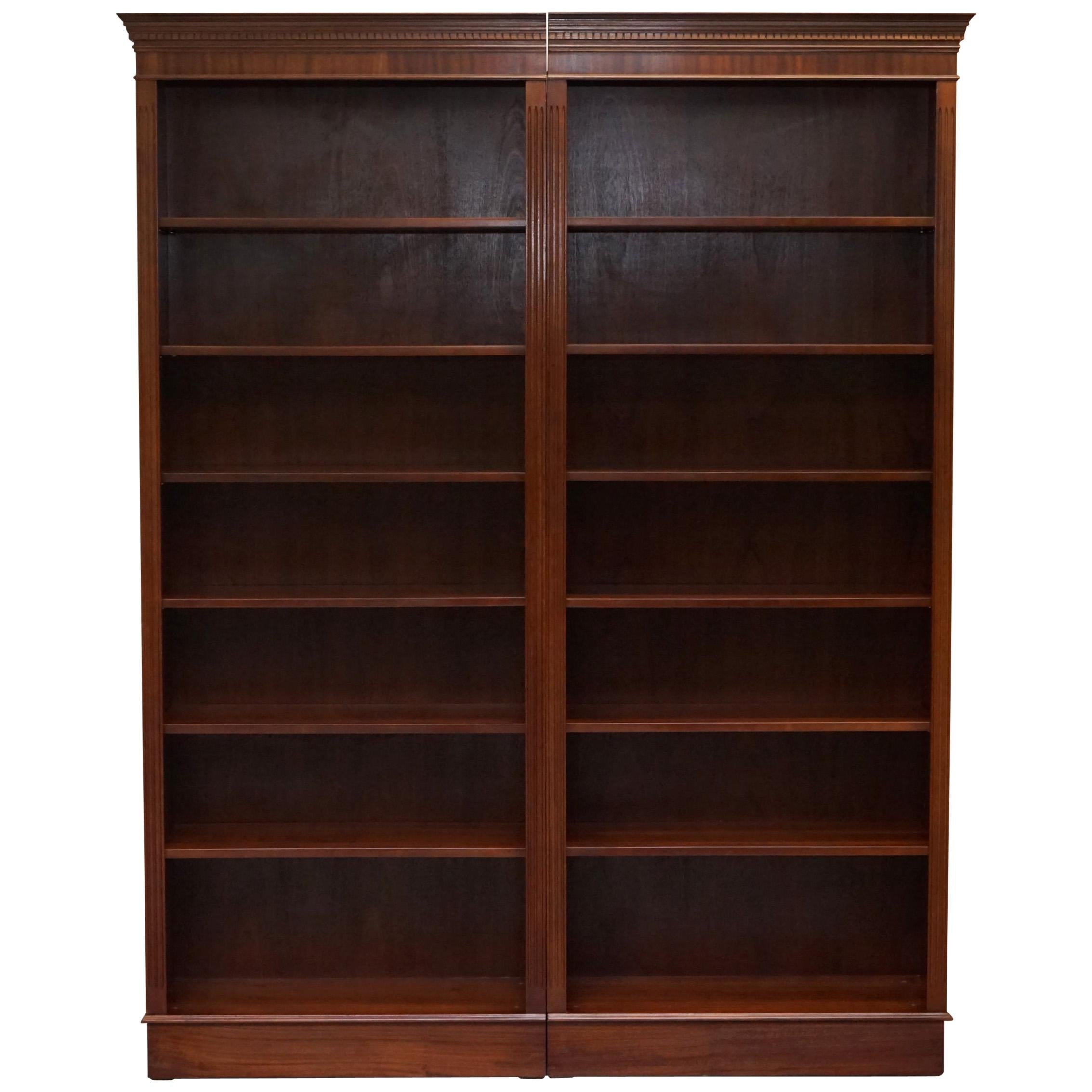 Stunning Flamed Mahogany Library Bookcase Splits into Two for Ease of Transport