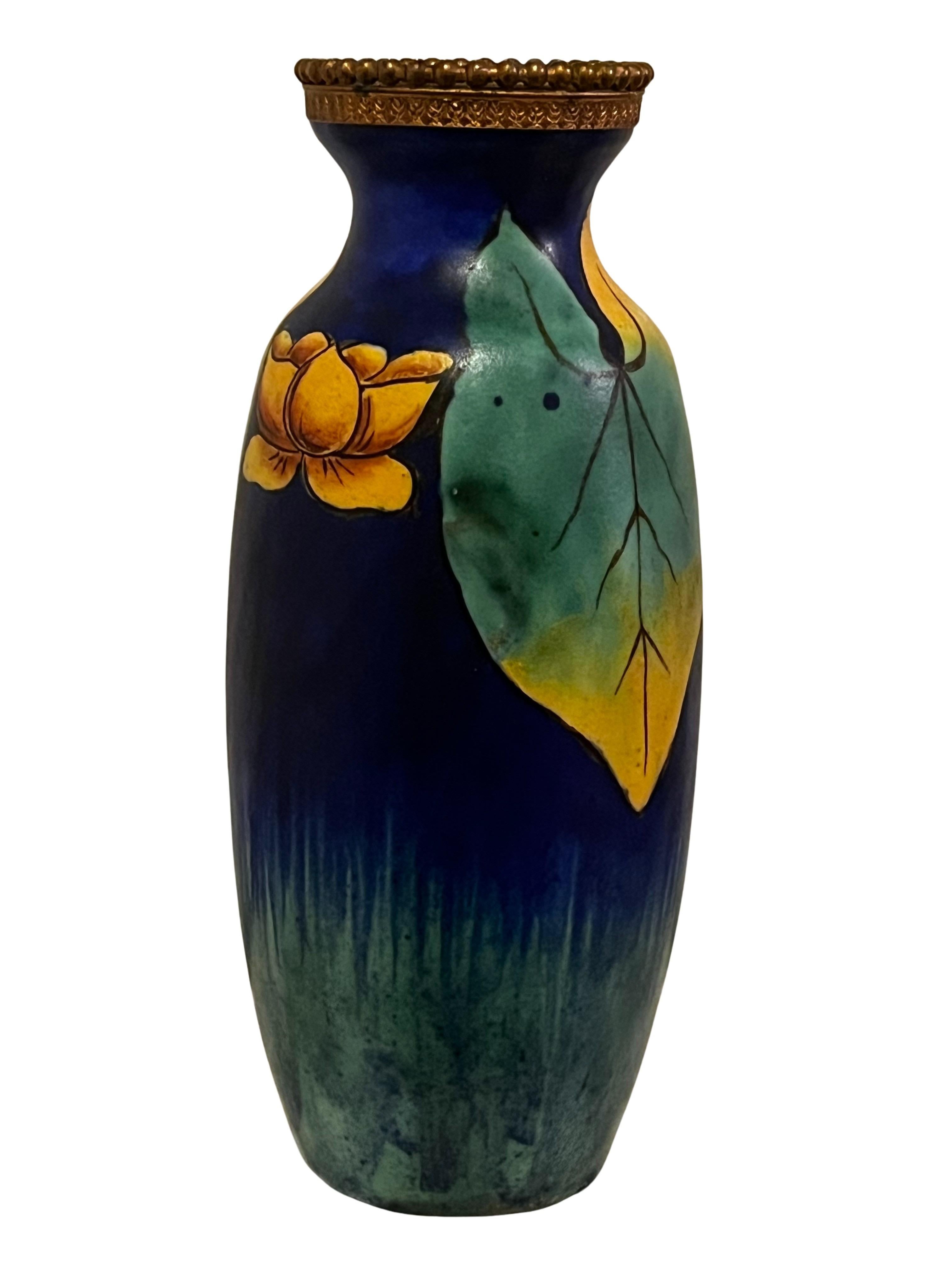 Stunning floral Art Deco vase, 1930, ceramic, Louis Dage, signed, Paris France 5