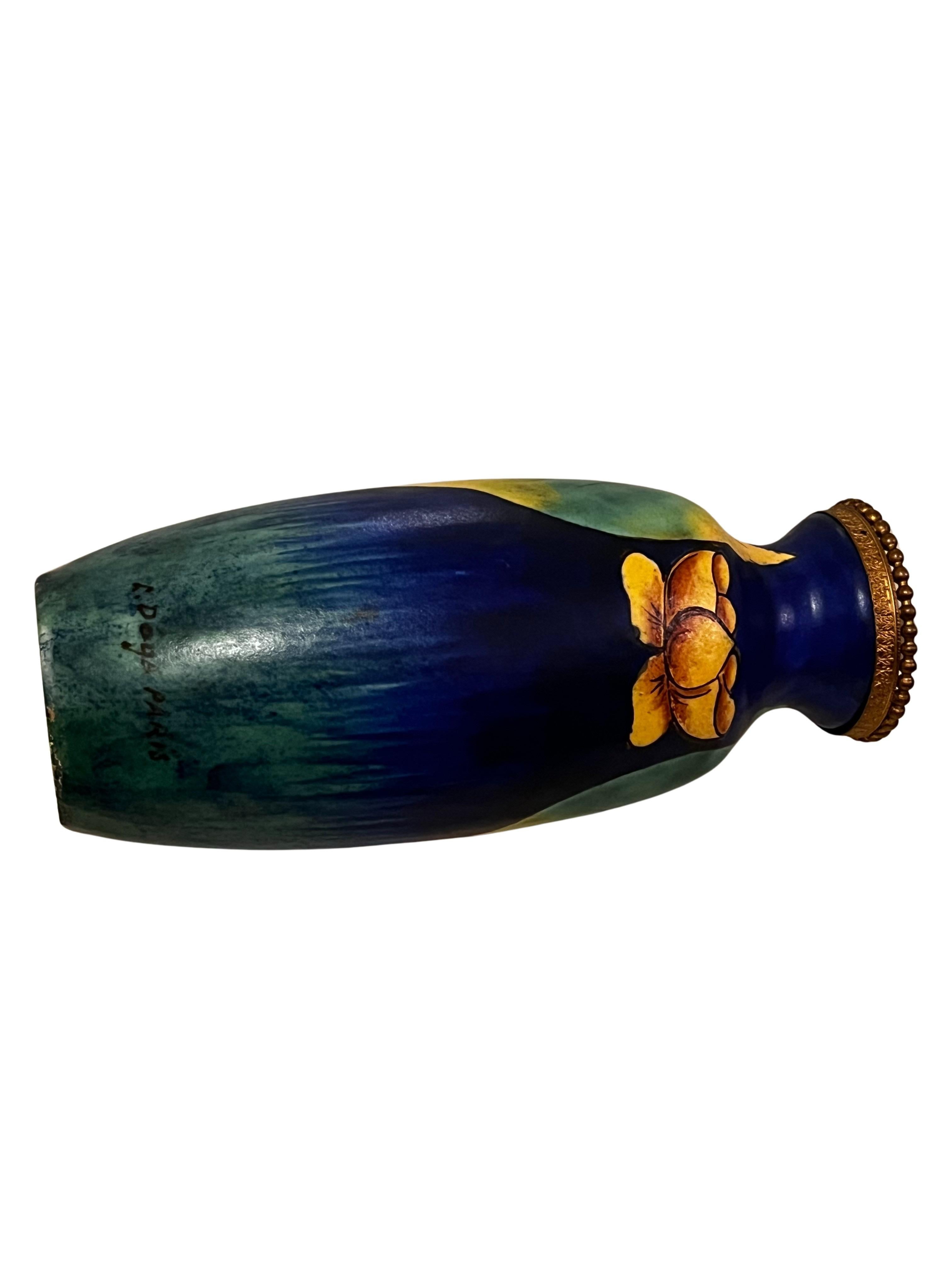 Stunning floral Art Deco vase, 1930, ceramic, Louis Dage, signed, Paris France In Good Condition In Wien, AT
