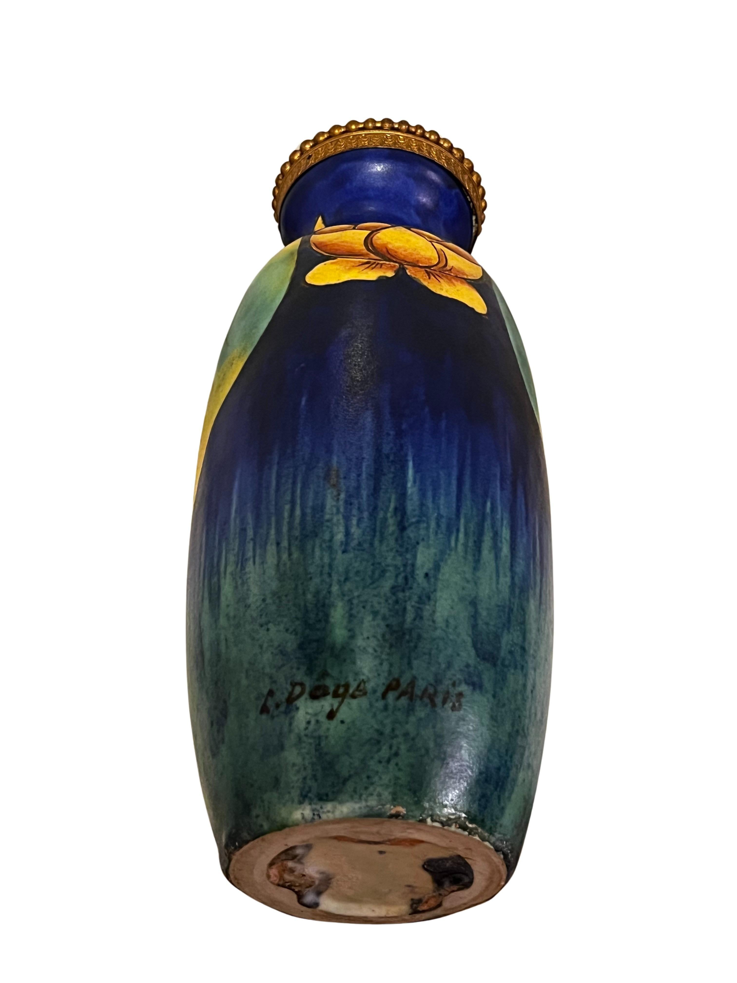 Ceramic Stunning floral Art Deco vase, 1930, ceramic, Louis Dage, signed, Paris France