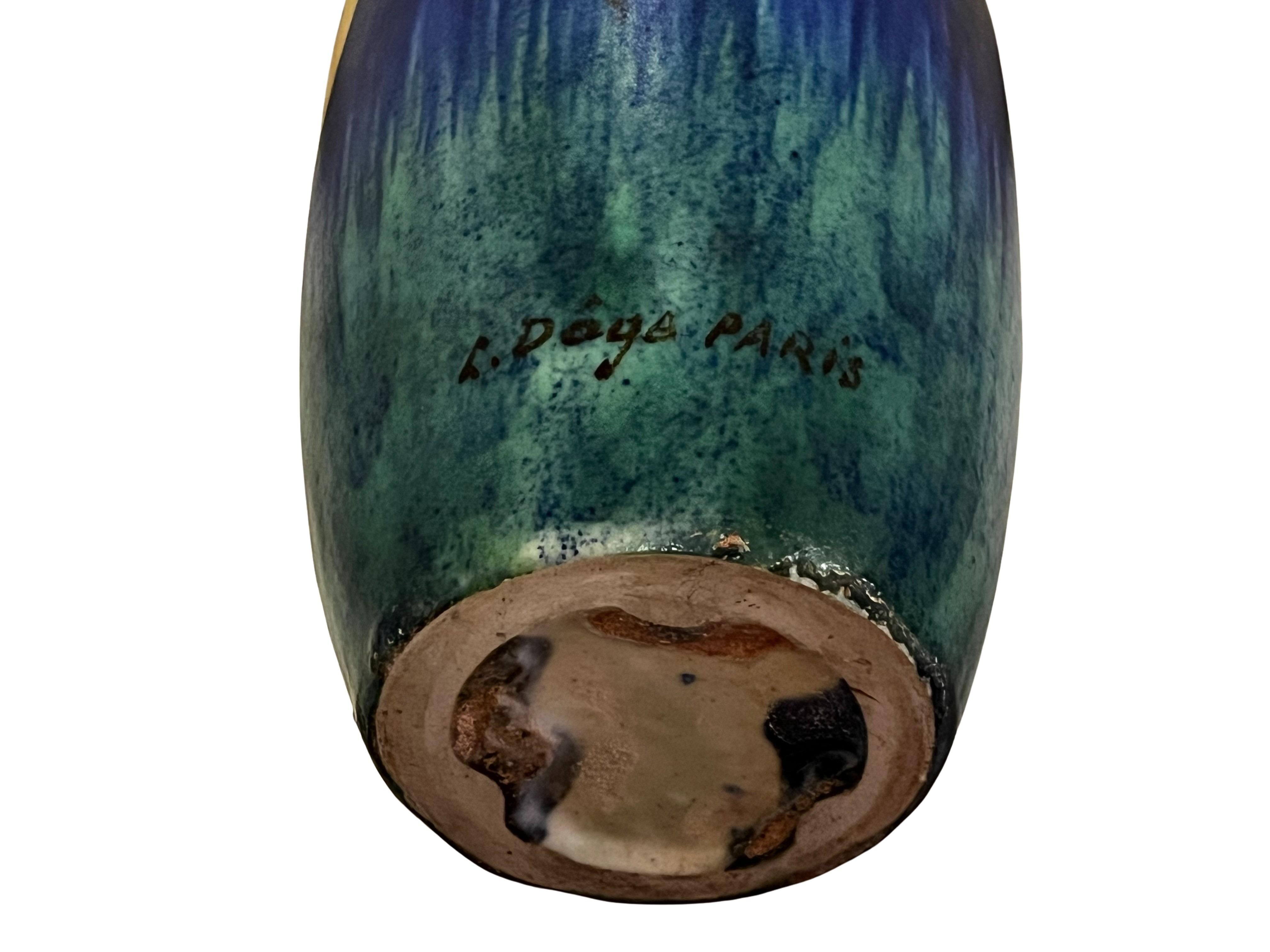 Stunning floral Art Deco vase, 1930, ceramic, Louis Dage, signed, Paris France 1