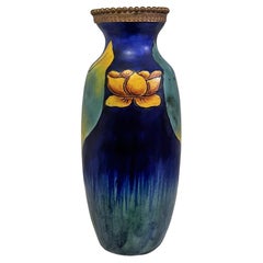 Stunning floral Art Deco vase, 1930, ceramic, Louis Dage, signed, Paris France