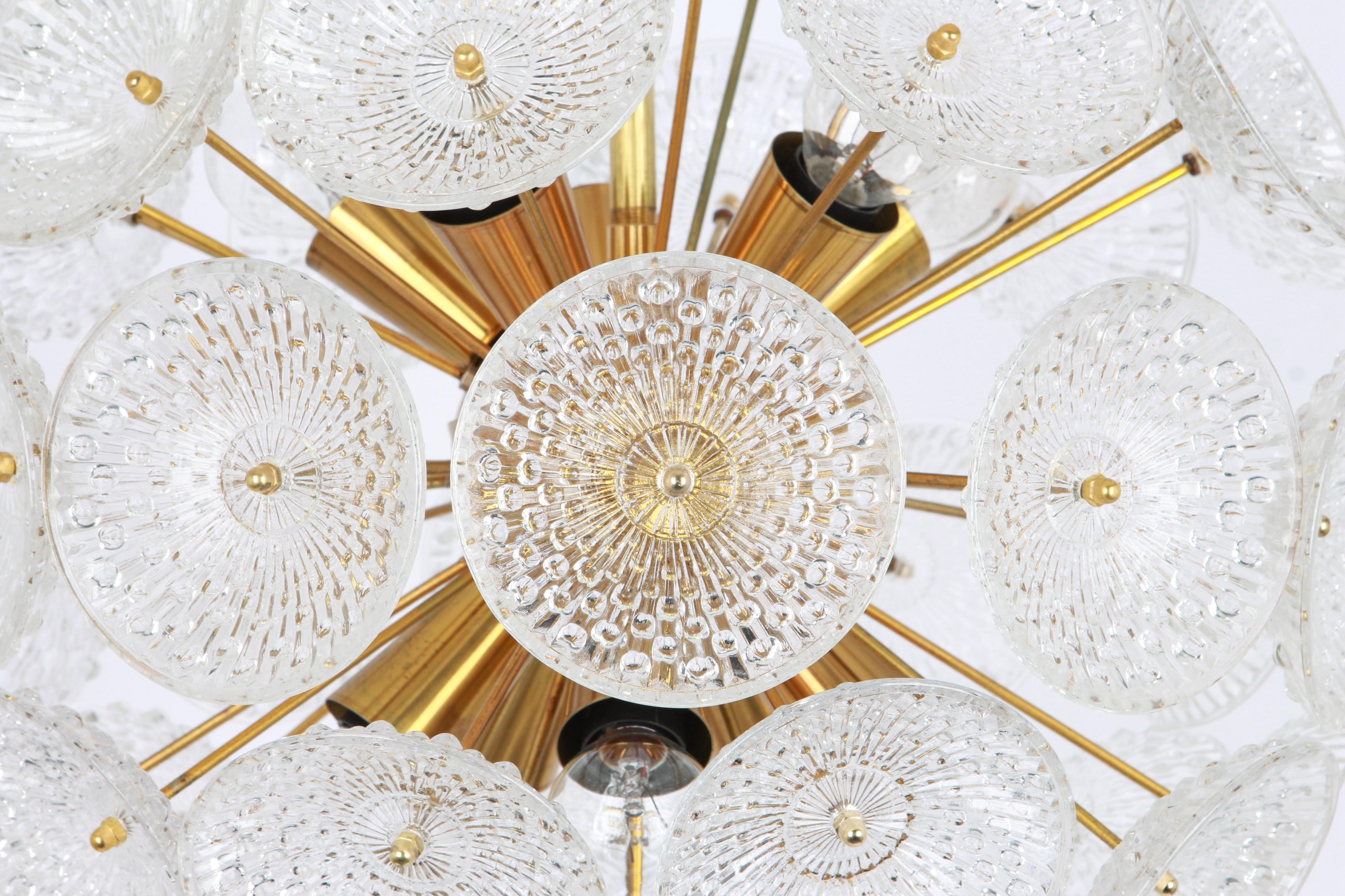 Mid-Century Modern Stunning Floral Glass and Brass Sputnik Chandeliers, Germany, 1960s