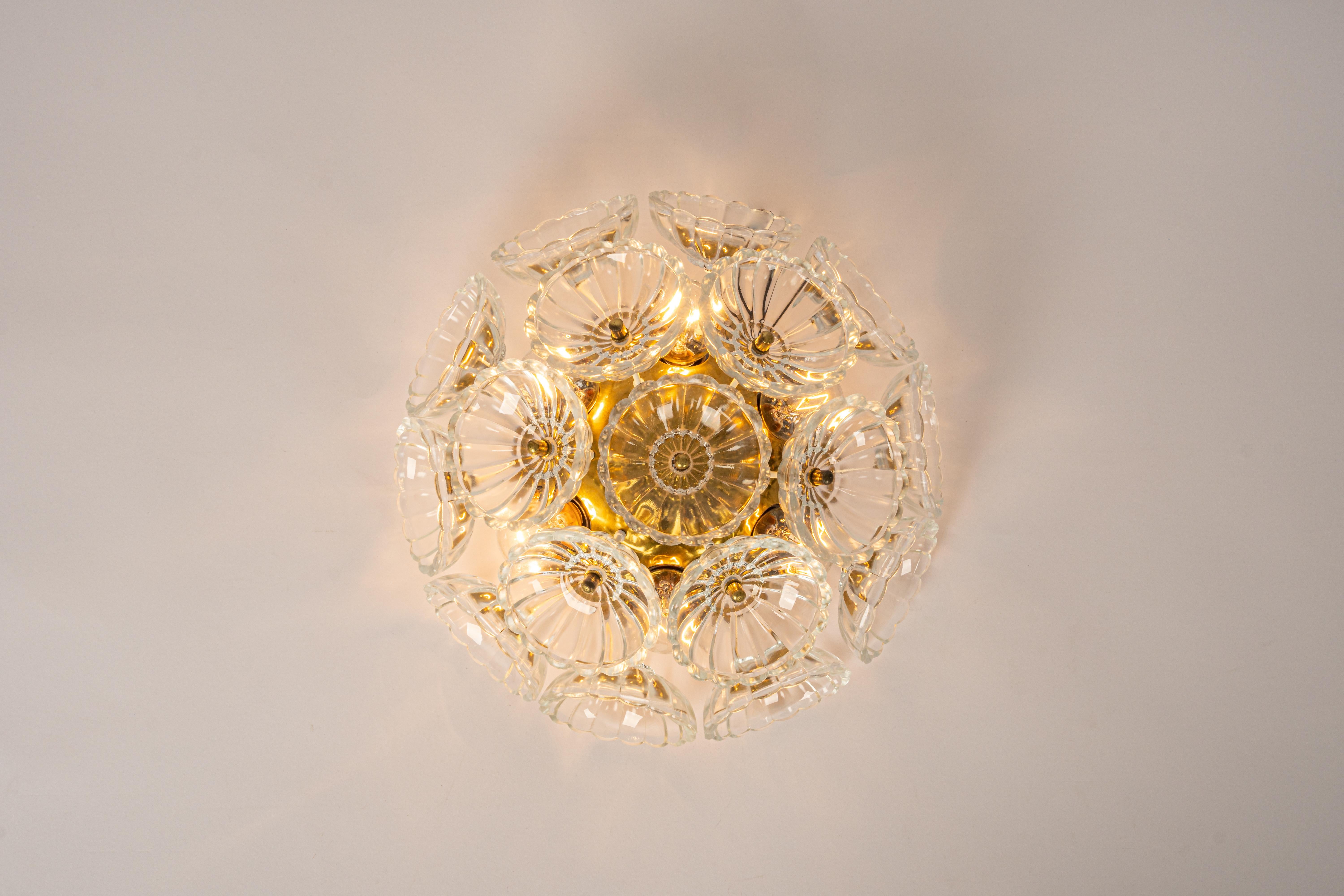 Stunning Floral Glass and Brass Sputnik Flush Mount, Germany, 1960s For Sale 3