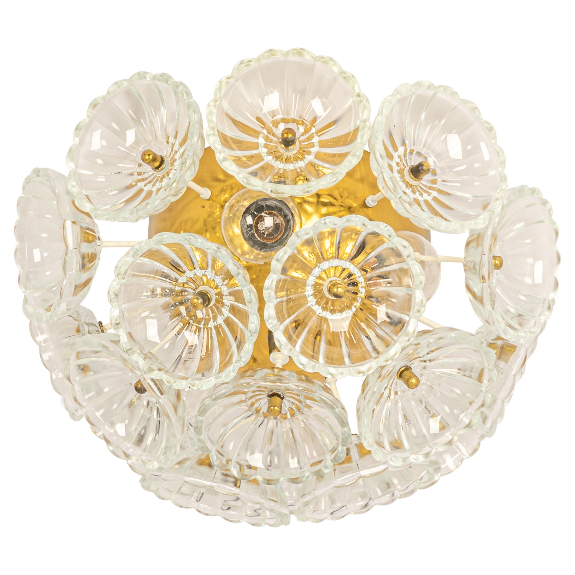 Impresionante Floral de Cristal y Latón Sputnik Flush Mount, Alemania, años 60