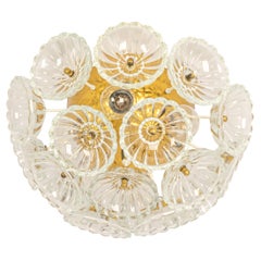 Stunning Floral Glass and Brass Sputnik Flush Mount, Germany, 1960s