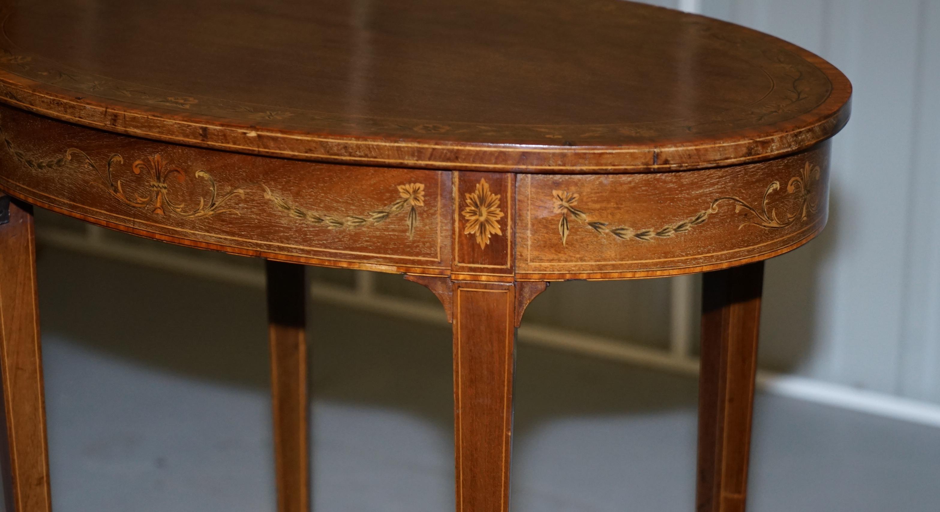 Stunning Floral Inlaid Sheraton Victorian Walnut Oval Occasional Side End Table For Sale 6
