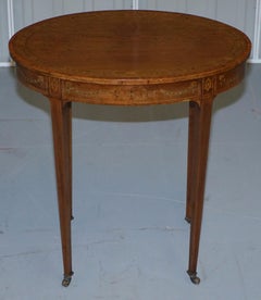 Stunning Floral Inlaid Sheraton Victorian Walnut Oval Occasional Side End Table