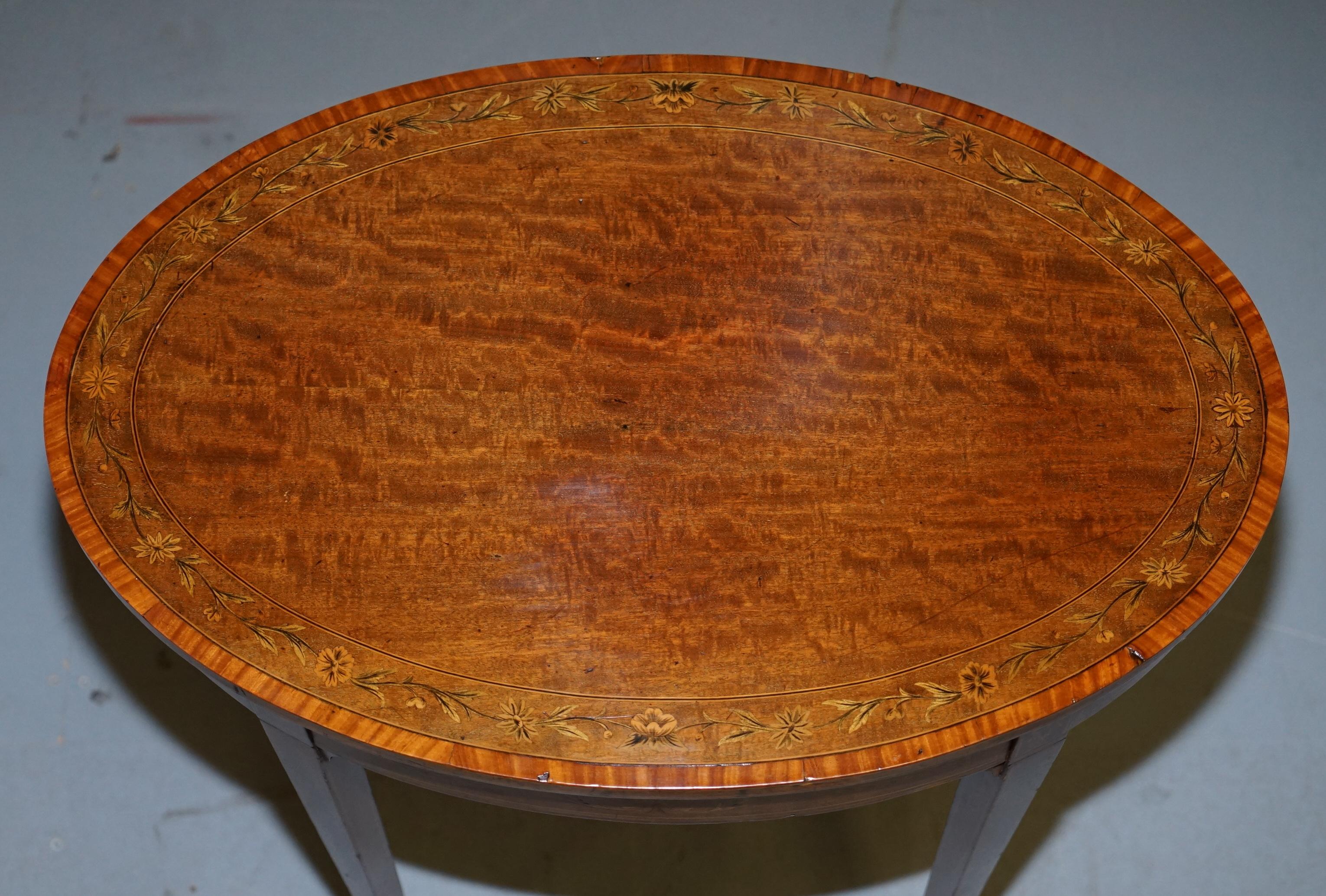 English Stunning Floral Inlaid Sheraton Victorian Walnut Oval Occasional Side End Table For Sale