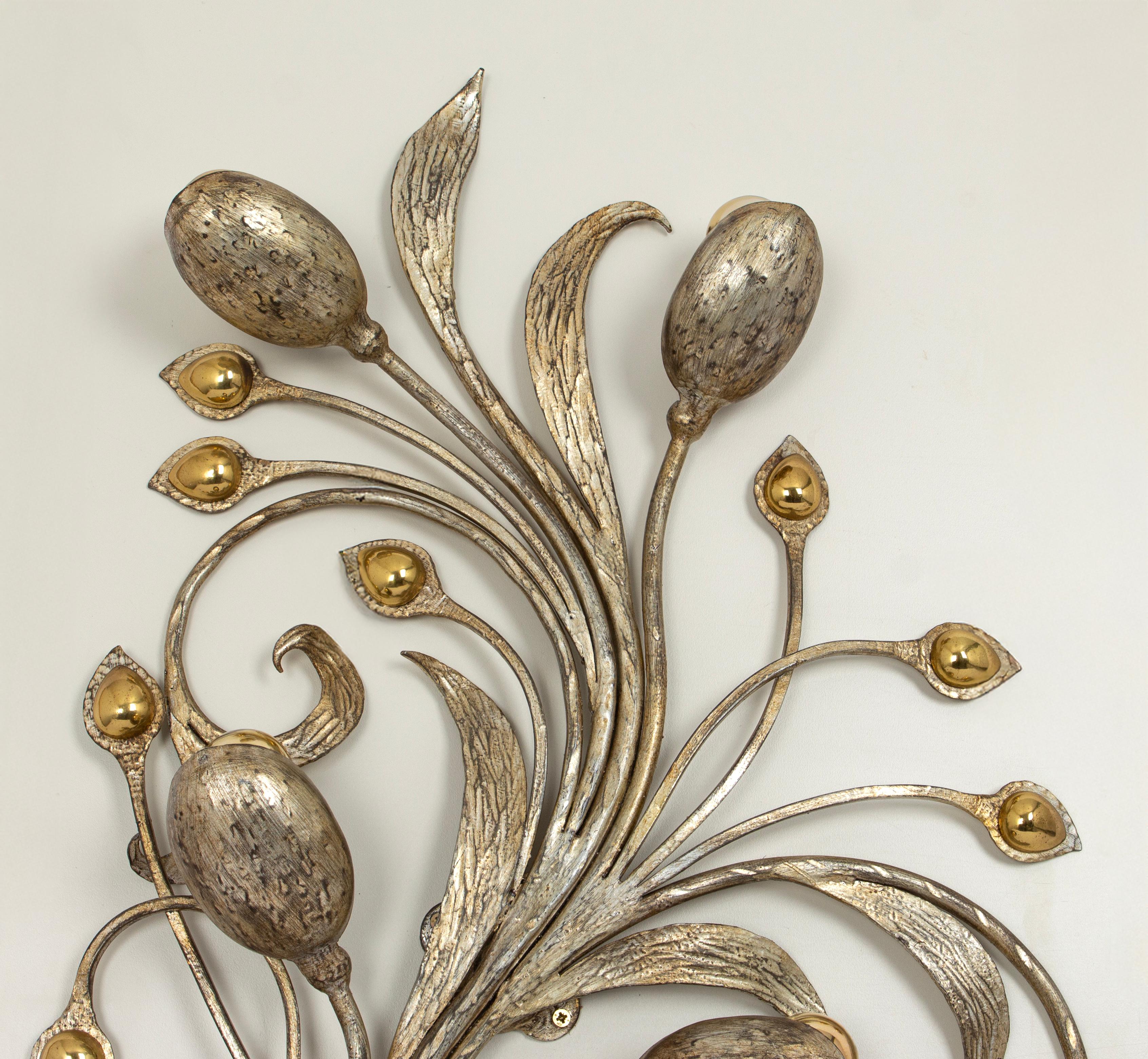 Splendide sculture da parete in ottone a foglie floreali di Hans Möller Germania 1960 in vendita 3