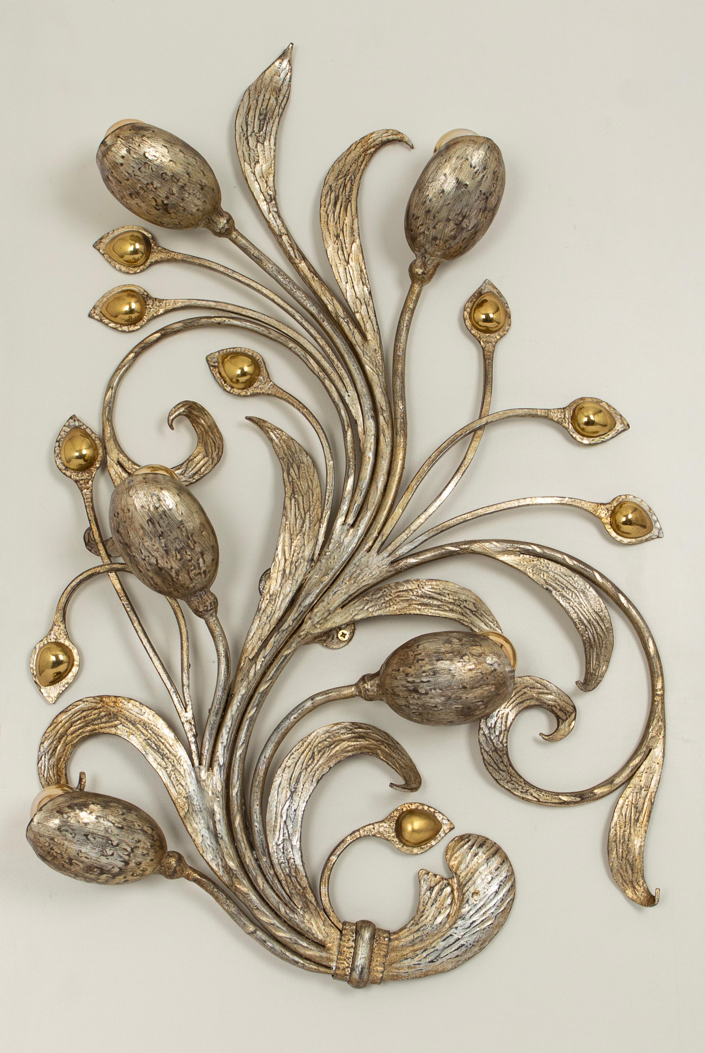 Splendide sculture da parete in ottone a foglie floreali di Hans Möller Germania 1960 in vendita 4