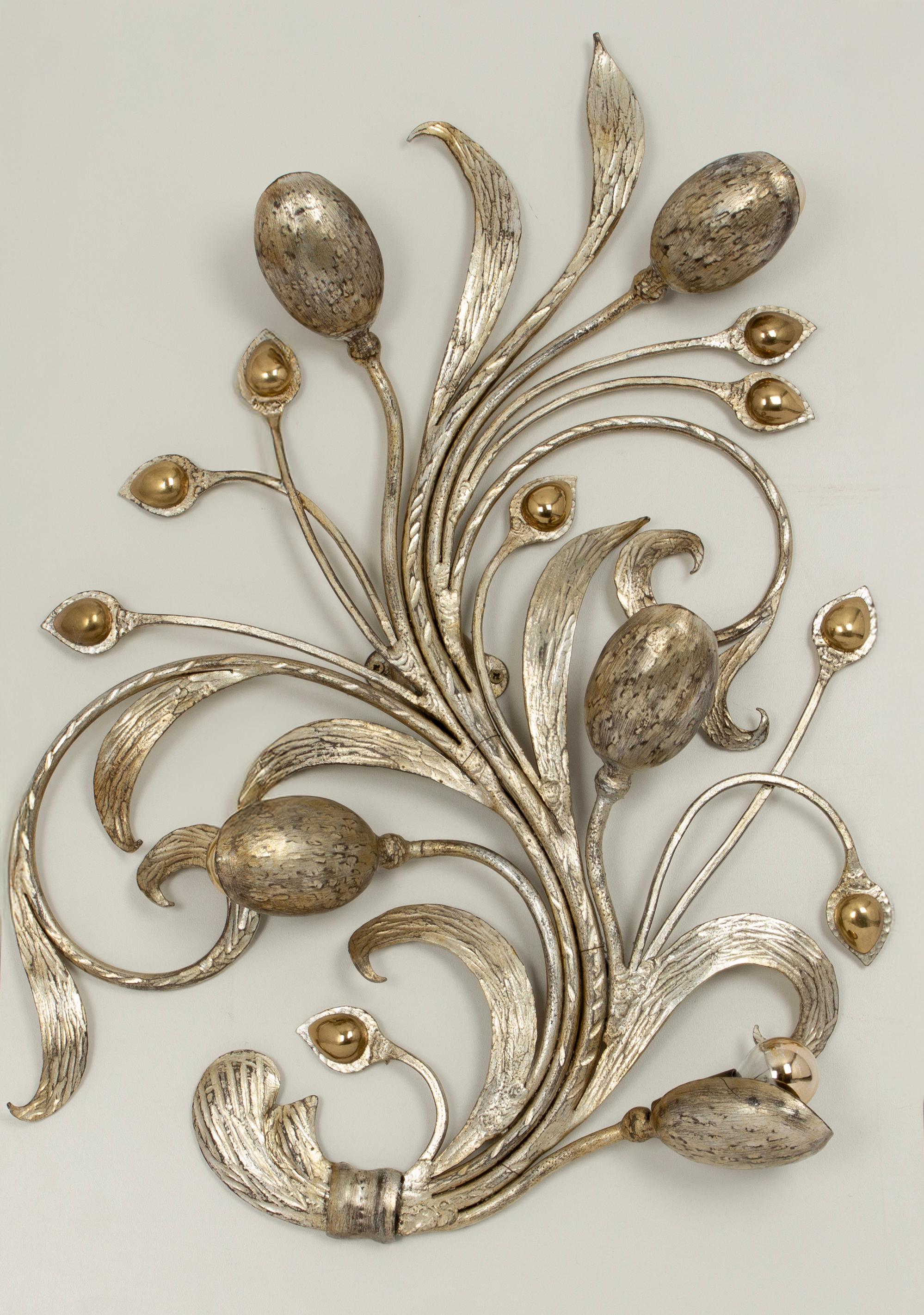 Splendide sculture da parete in ottone a foglie floreali di Hans Möller Germania 1960 in vendita 6