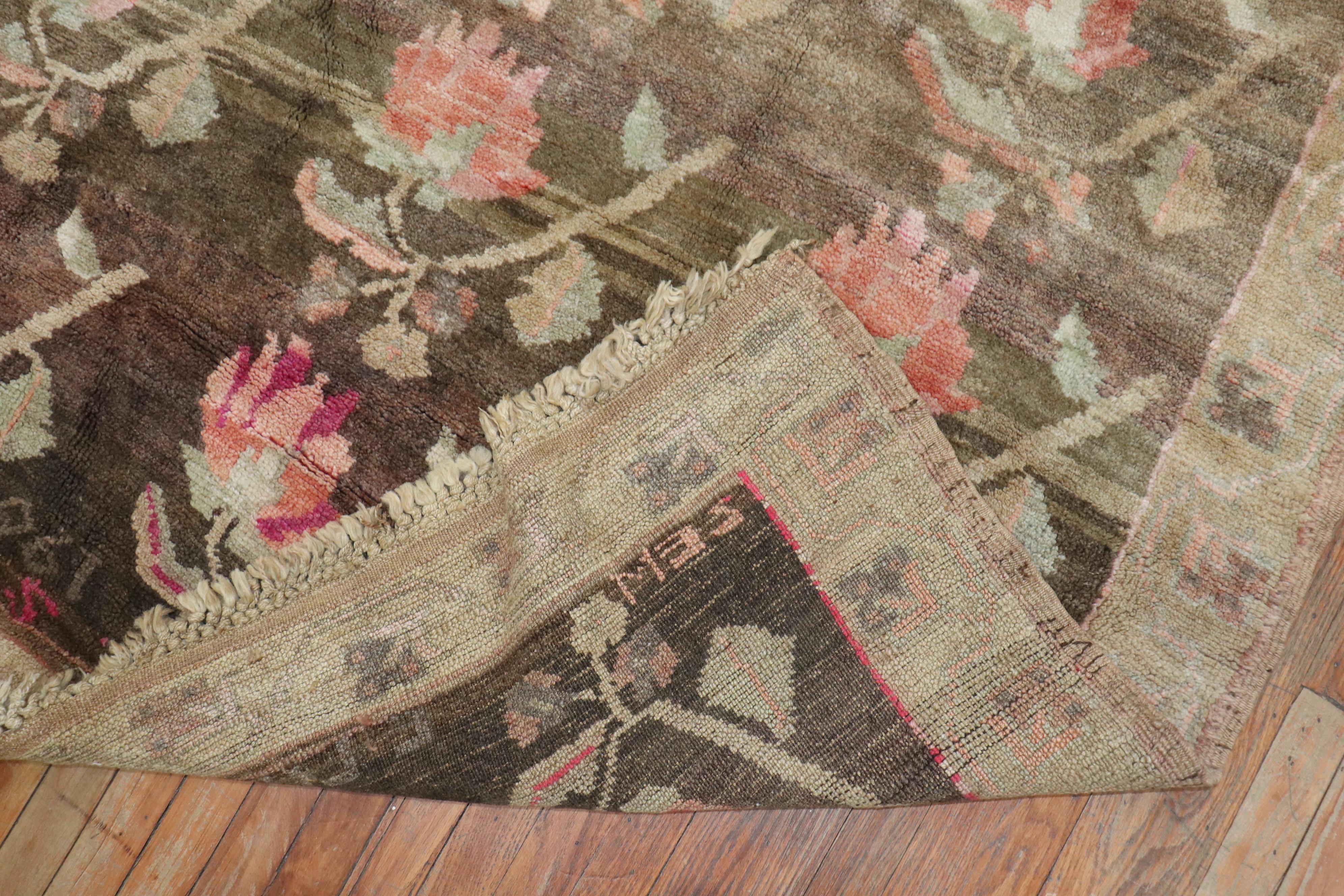 Stunning Floral Soft Brown Gallery Size Turkish Rug, Dated 1969 For Sale 2