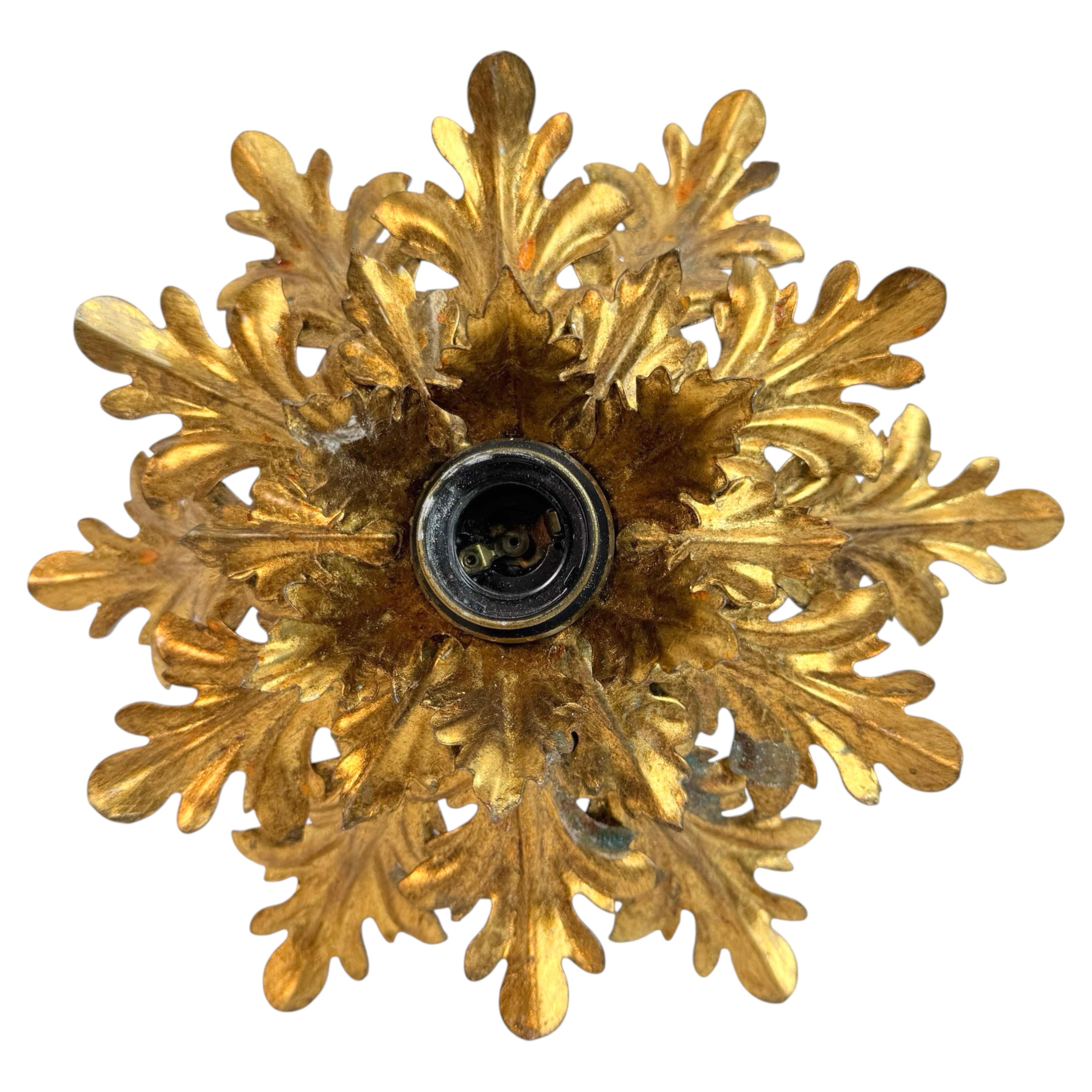 Stunning Florence Style Flush Mount gilt Metal, Germany 1960s