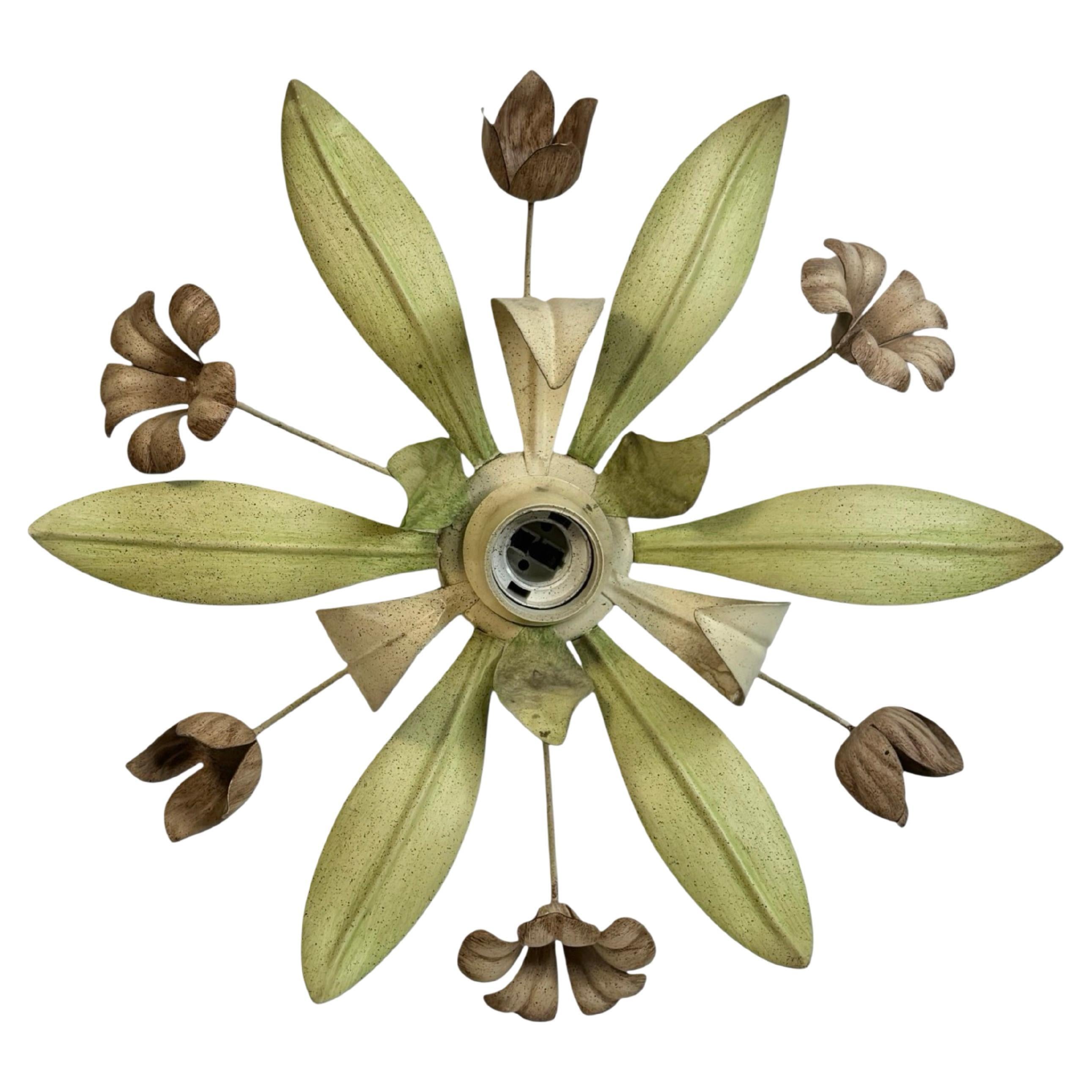 Stunning Florentine Flower and Leaf Flush Mount or Wall Light Vintage, Austria For Sale