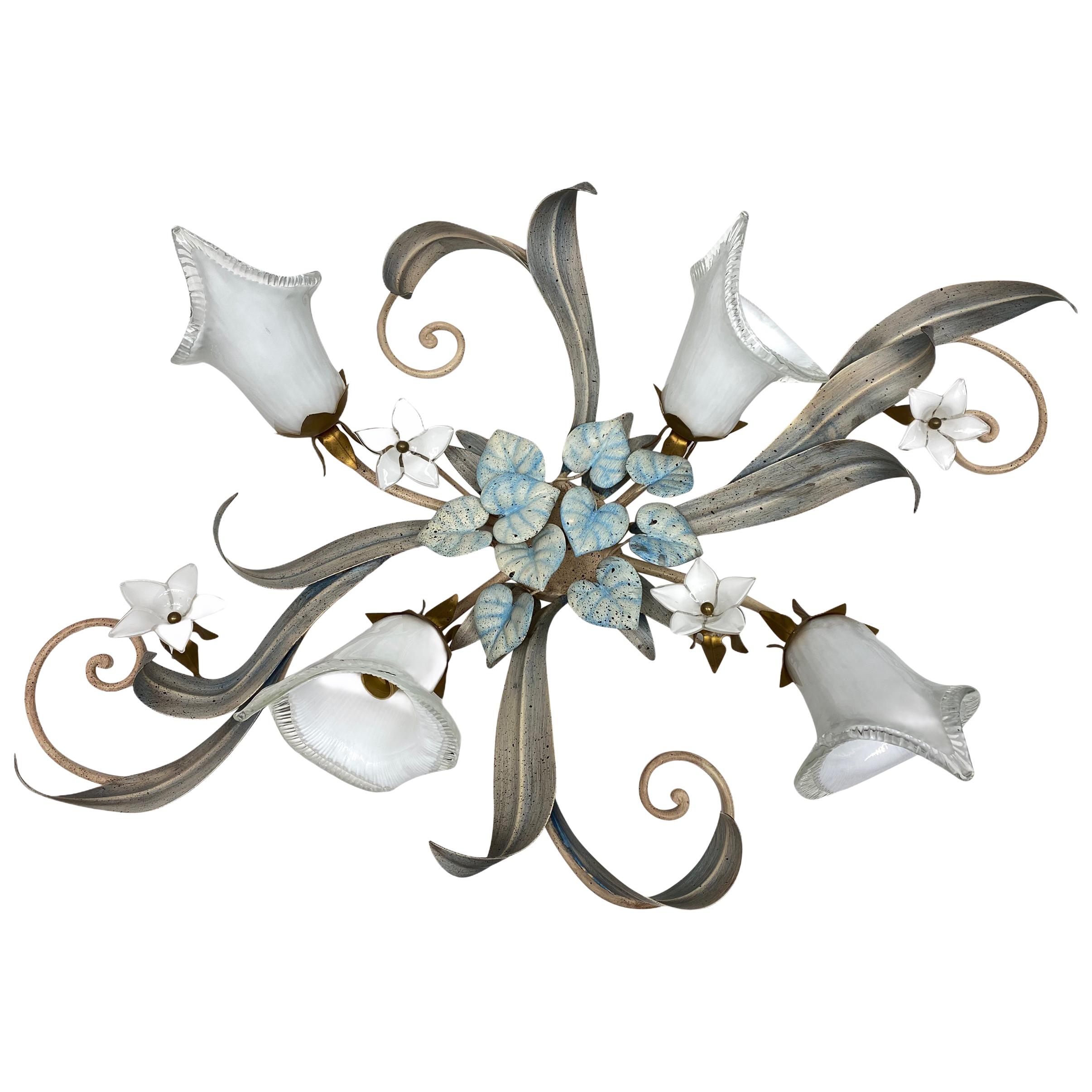 Stunning Florentine Flower and Leaf Flushmount or Wall Light Vintage, Austria