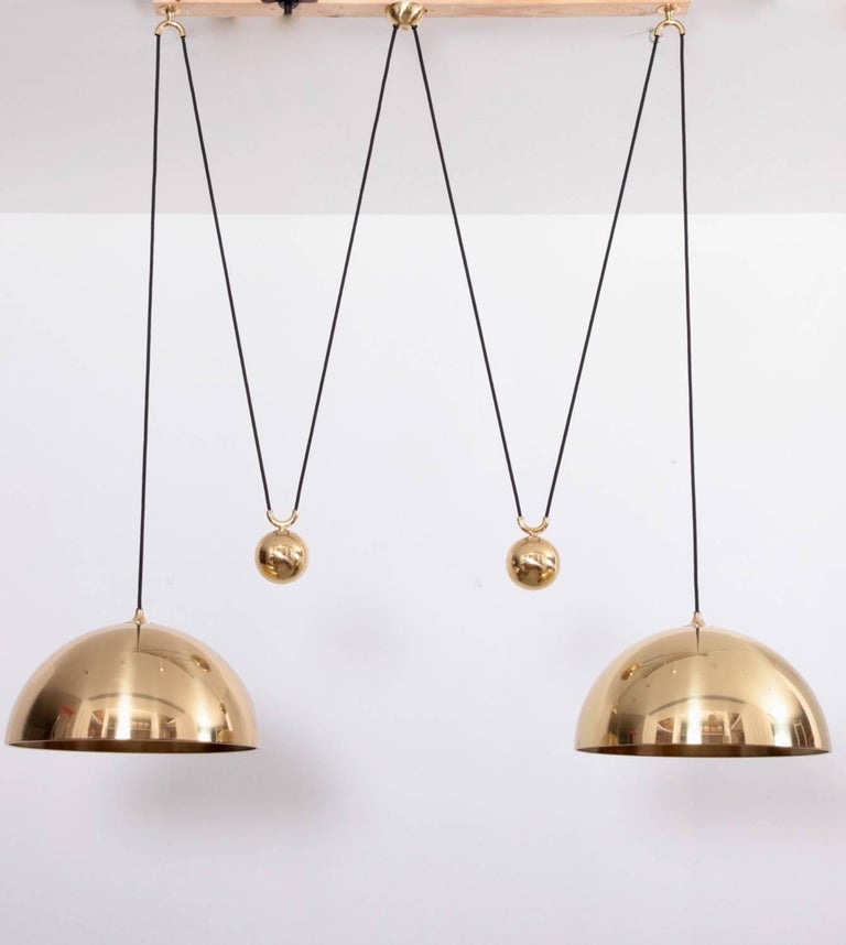 Mid-Century Modern Stunning Florian Schulz Double DUOS Brass Pendant Lamp with Side Counter Weights For Sale