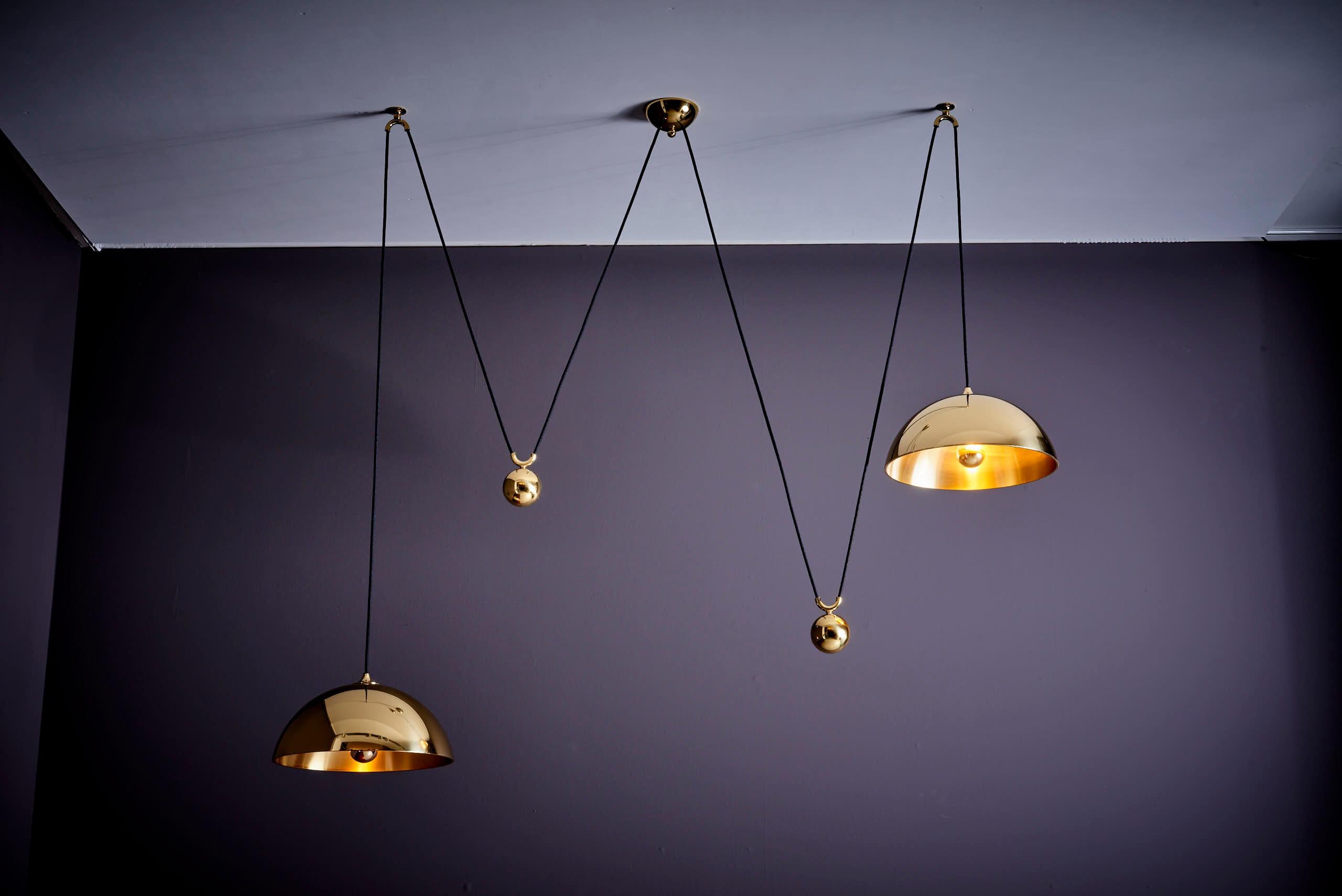 Contemporary Stunning Florian Schulz Double Posa Brass Pendant Lamp with Side Counter Weights For Sale