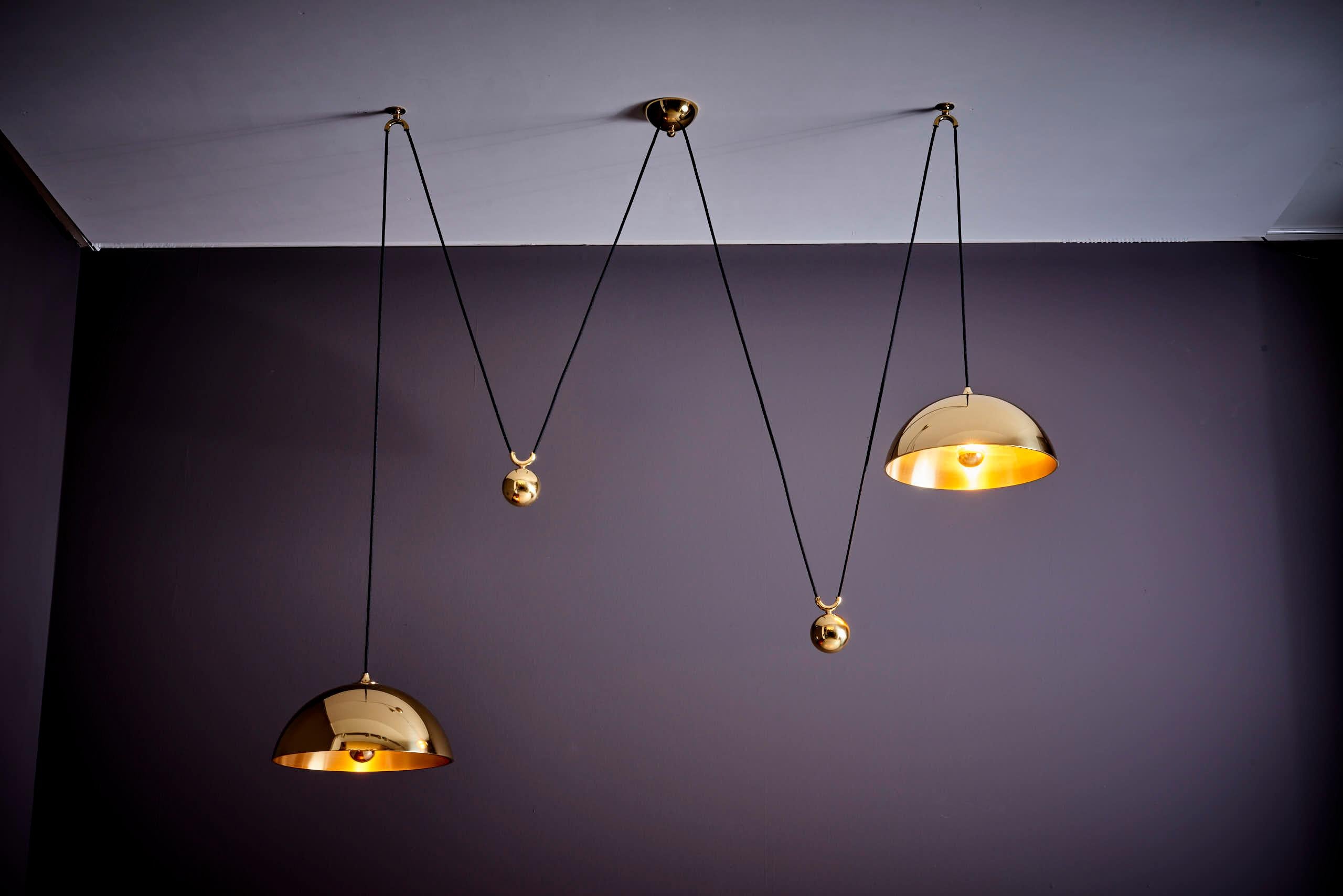 Stunning Florian Schulz Double Posa Brass Pendant Lamp with Side Counter Weights For Sale 1