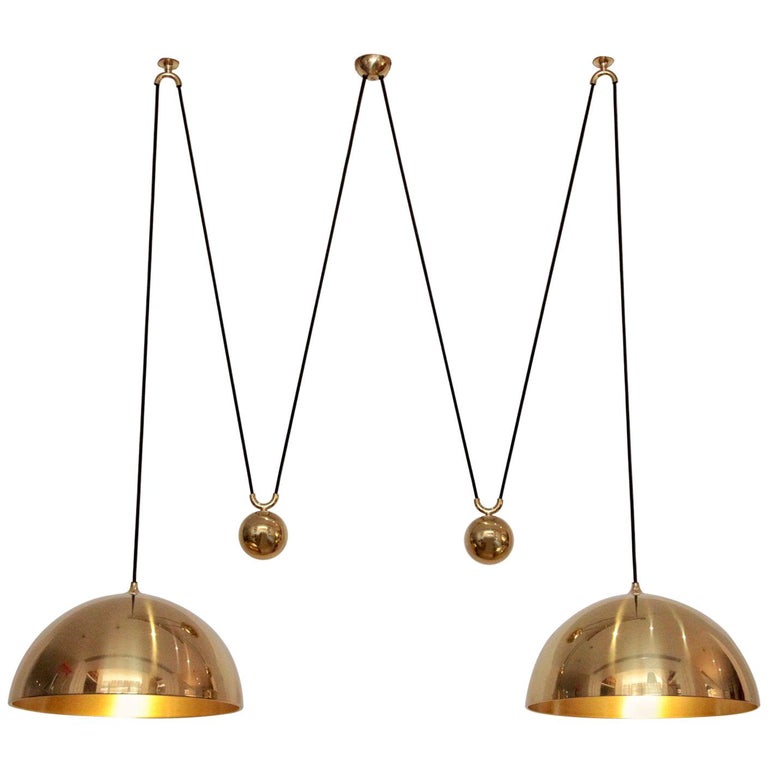 Stunning Florian Schulz Double DUOS Brass Pendant Lamp with Side Counter Weights For Sale