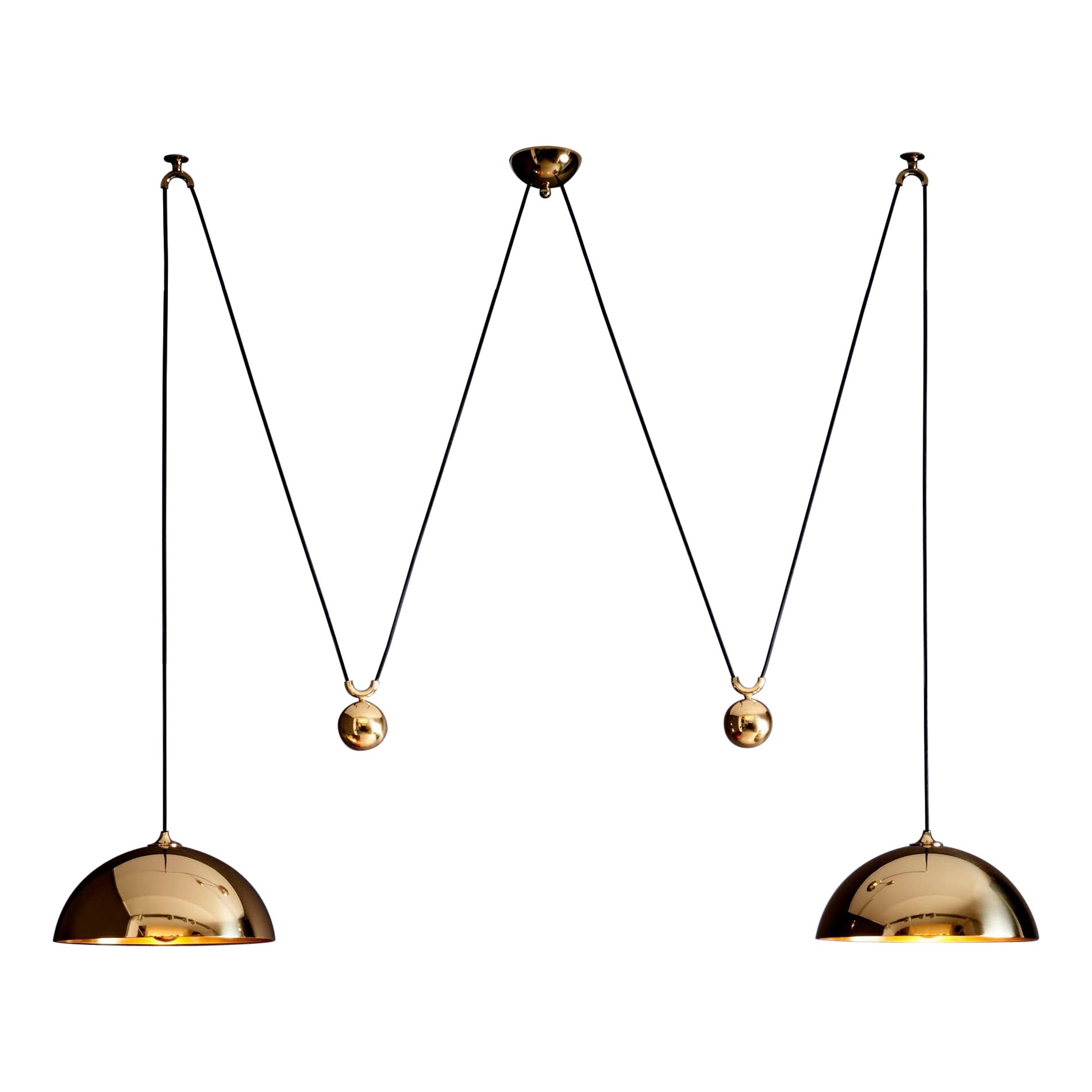 Stunning Florian Schulz Double Posa Brass Pendant Lamp with Side Counter Weights