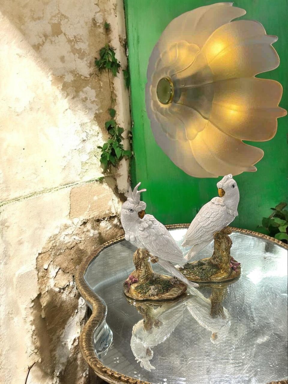 Superbe lampe de chasse en verre et laiton en forme de fleur, Allemagne, années 1970 en vente 10