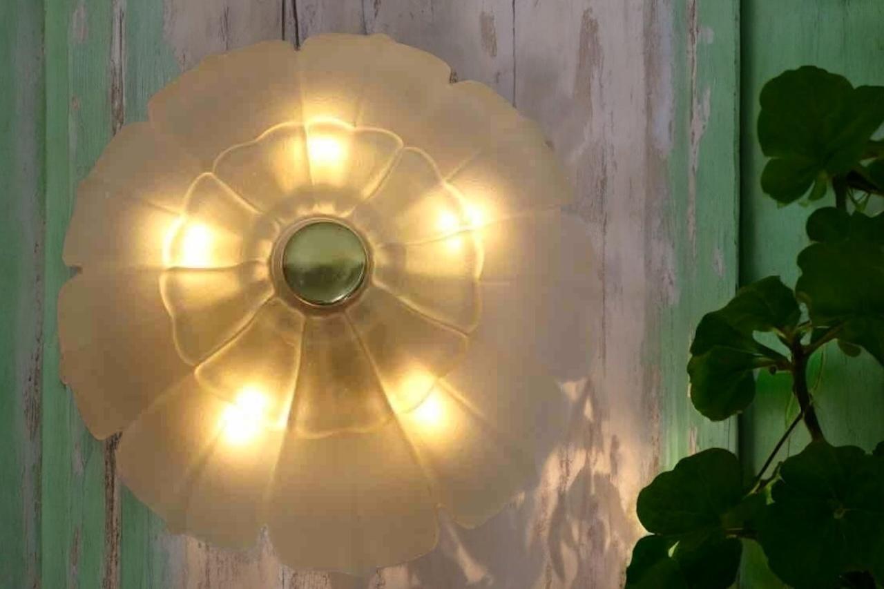 Superbe lampe de chasse en verre et laiton en forme de fleur, Allemagne, années 1970 en vente 12
