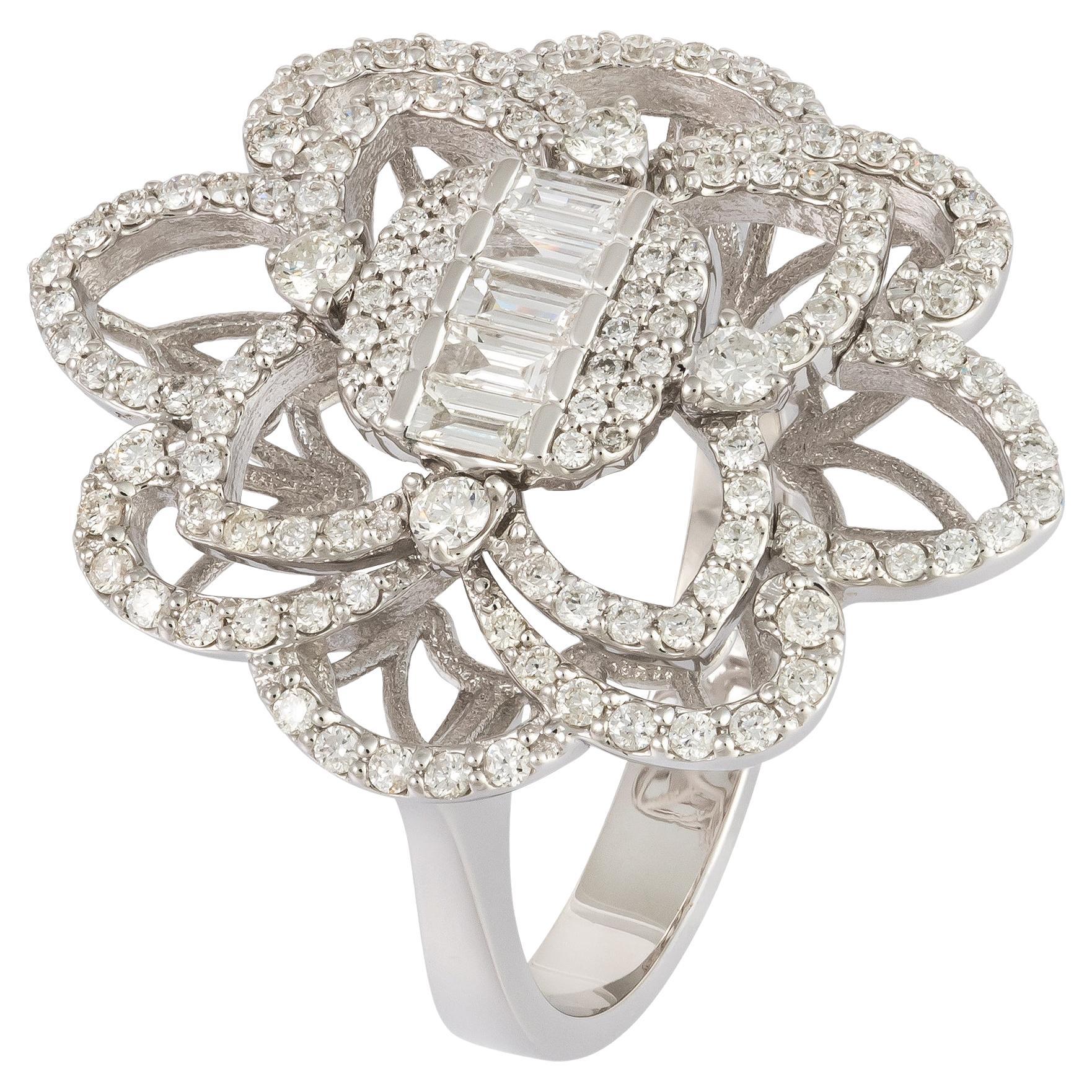 For Sale:  Stunning Flower White 18K Gold White Diamond Ring For Her