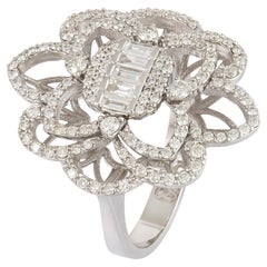 Stunning Flower White 18K Gold White Diamond Ring For Her