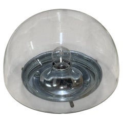 Stunning Flush Mount Clear Air Bubble Glass and Chrome Base by Limburg, 1970s