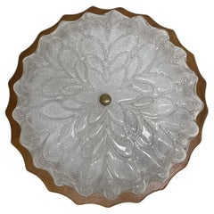 Stunning Flush Mount Light by Massive Leuchten, Murano Glass Wood Frame, 1980s
