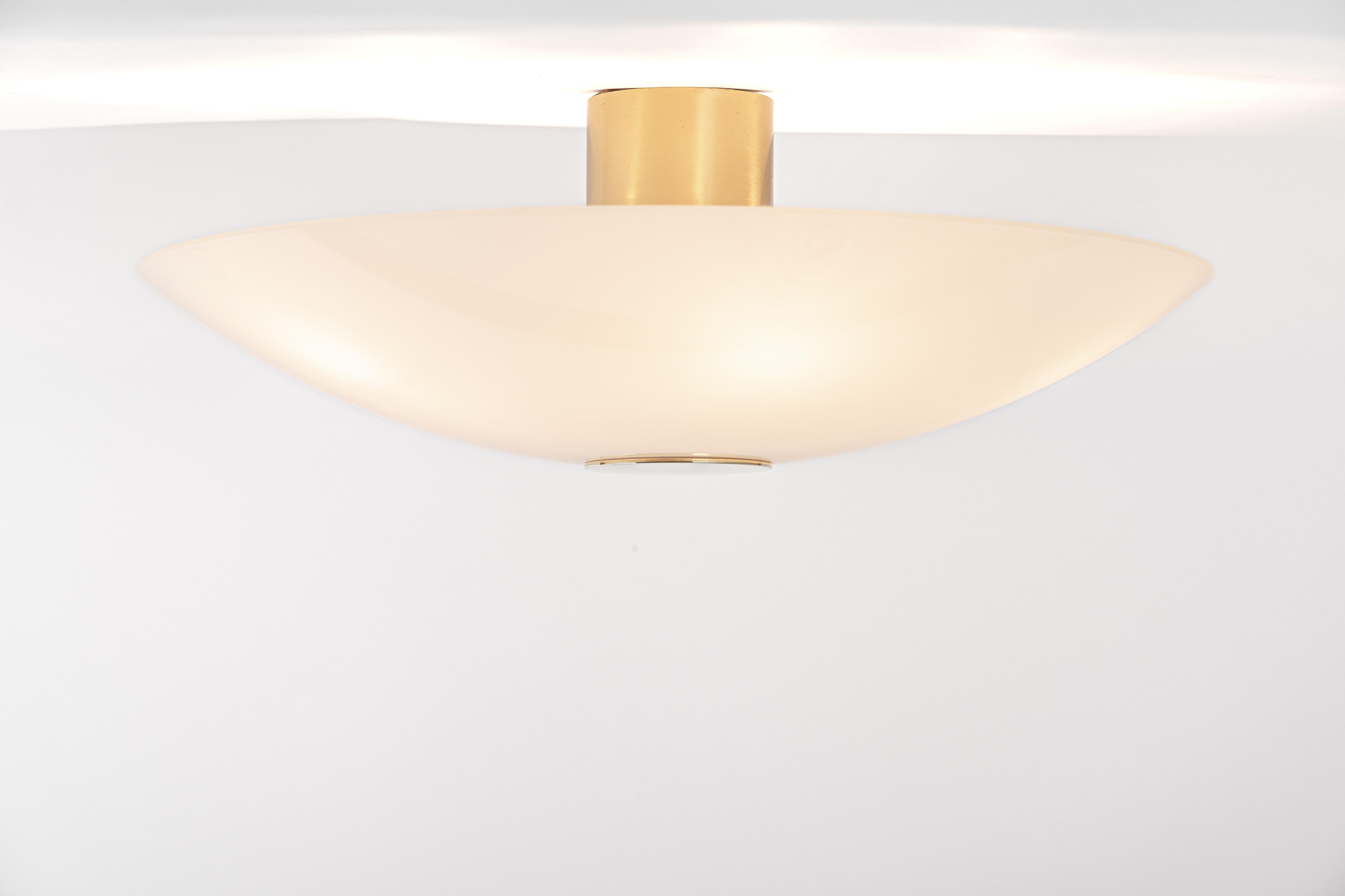 Stunning Flush Mount Light Opal Glass and Brass by Florian Schulz, Germany For Sale 1