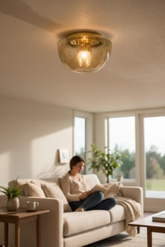 Stunning Flush Mount Mushroom Shape Air Bubble Glass by Limburg, 1970s