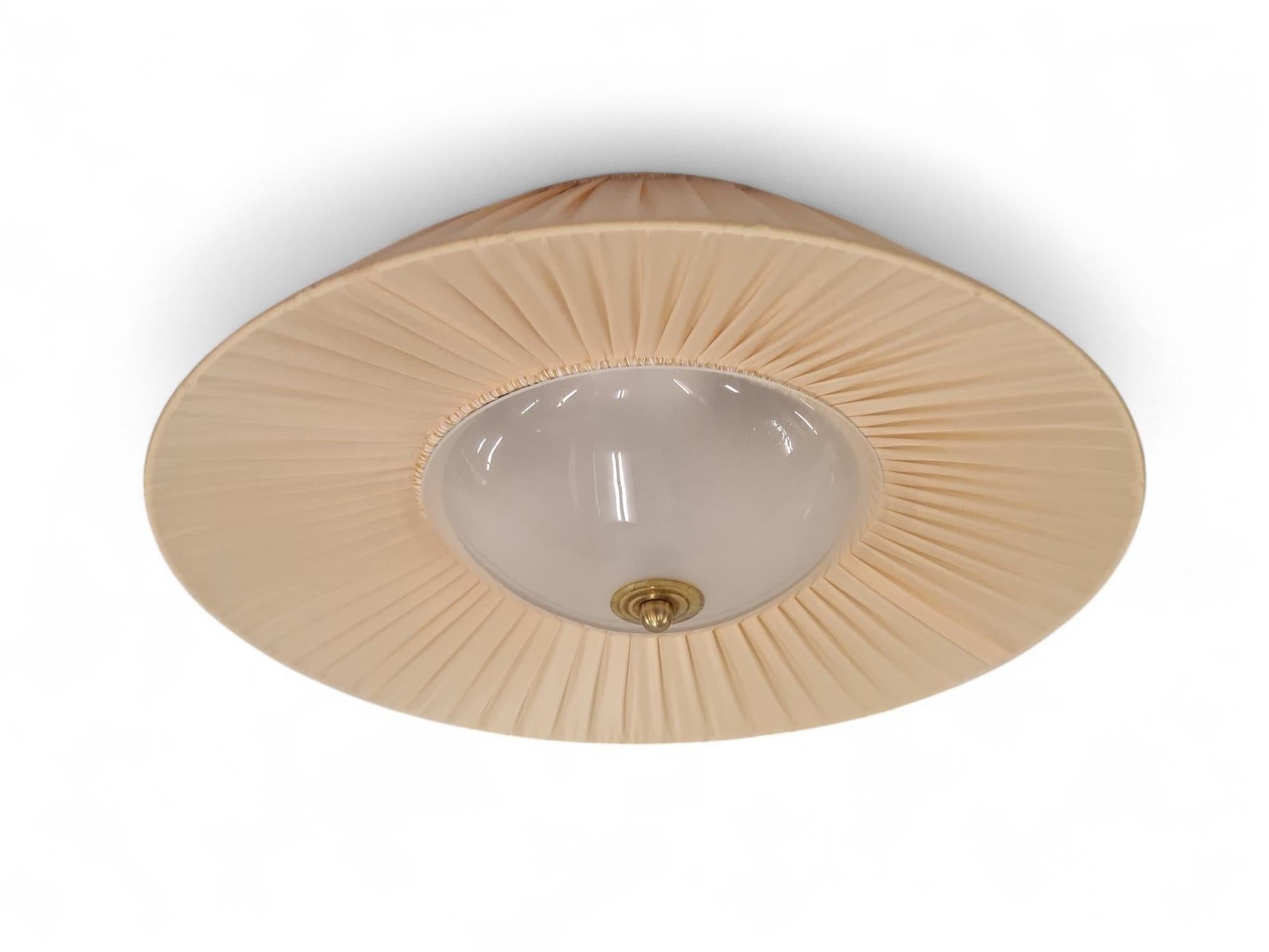 Finnish Stunning Flushmount in Glass, Silk & Brass, Attr. Gunnel Nyman, Idman 1950s For Sale