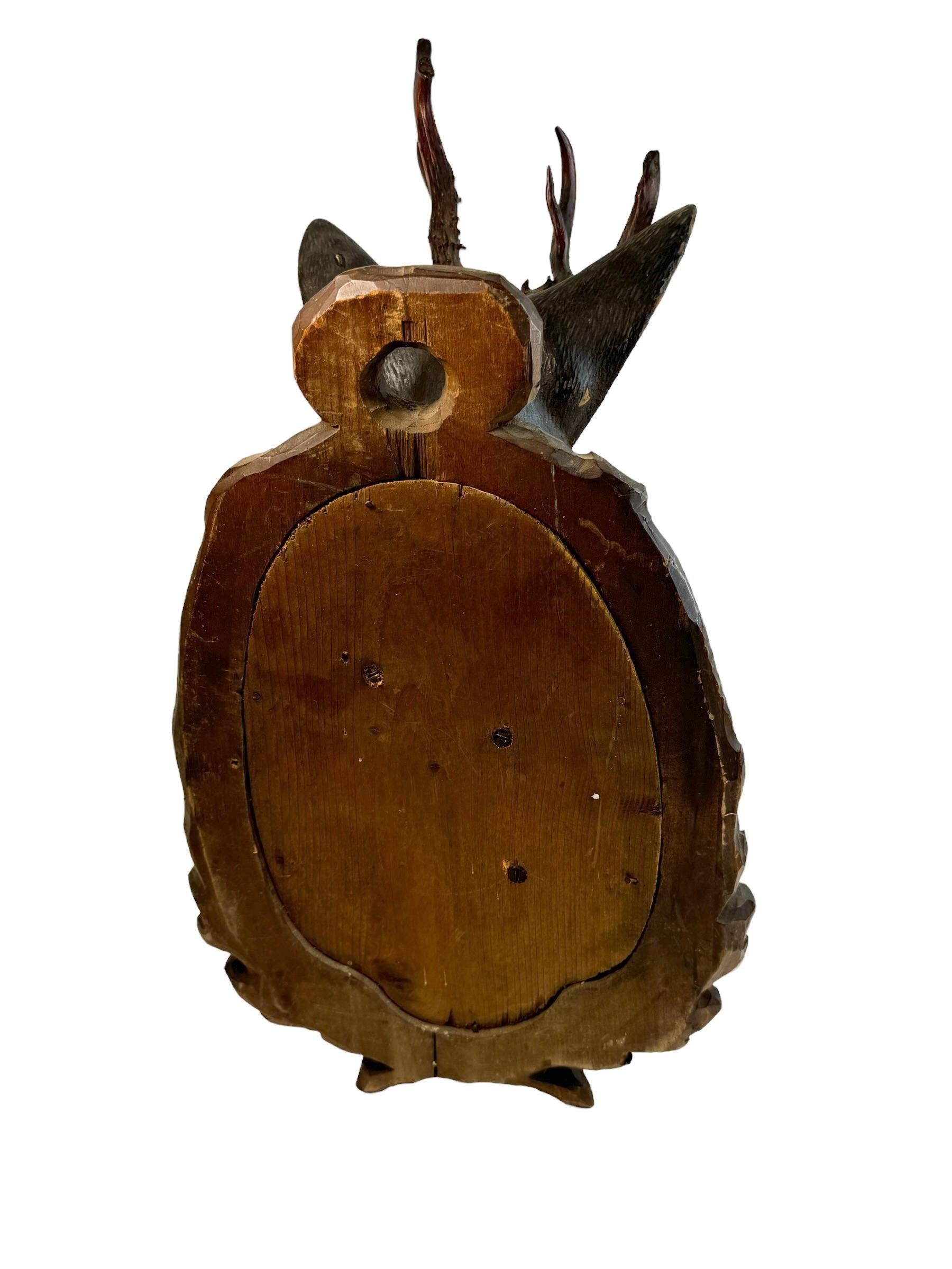 Stunning Folk Art Wood Carved Deer Head with Real Antlers, Austria 19th Century For Sale 6