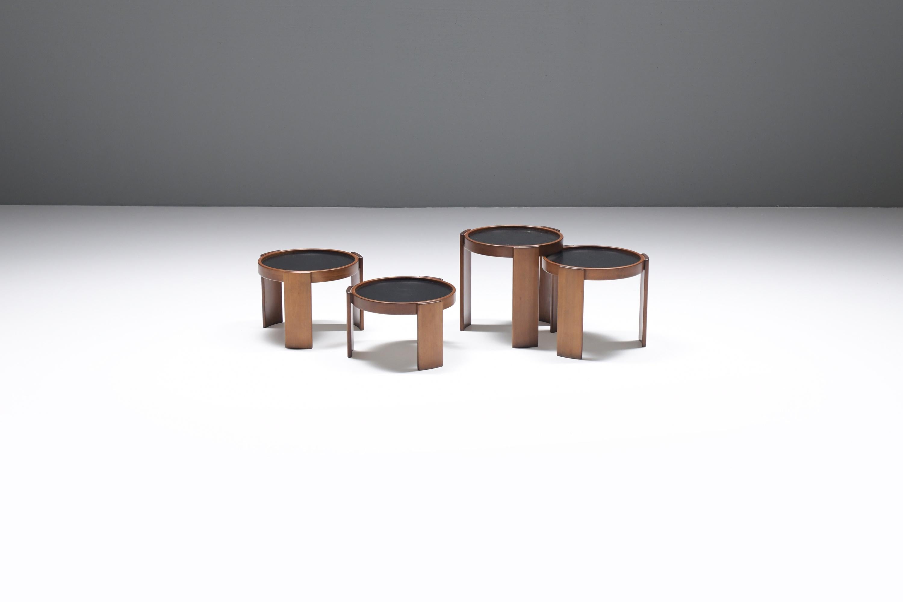 Mid-Century Modern Stunning Nesting tables 780 in walnut by Gianfranco Frattini for Cassina