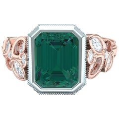 Stunning Forest Green Blue Green 4 Carat Tourmaline and Diamond Rose Gold Ring