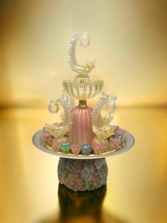 Stunning Fountain Murano Glass Gold Dusted Polychrome with Lighting Italy 1960s