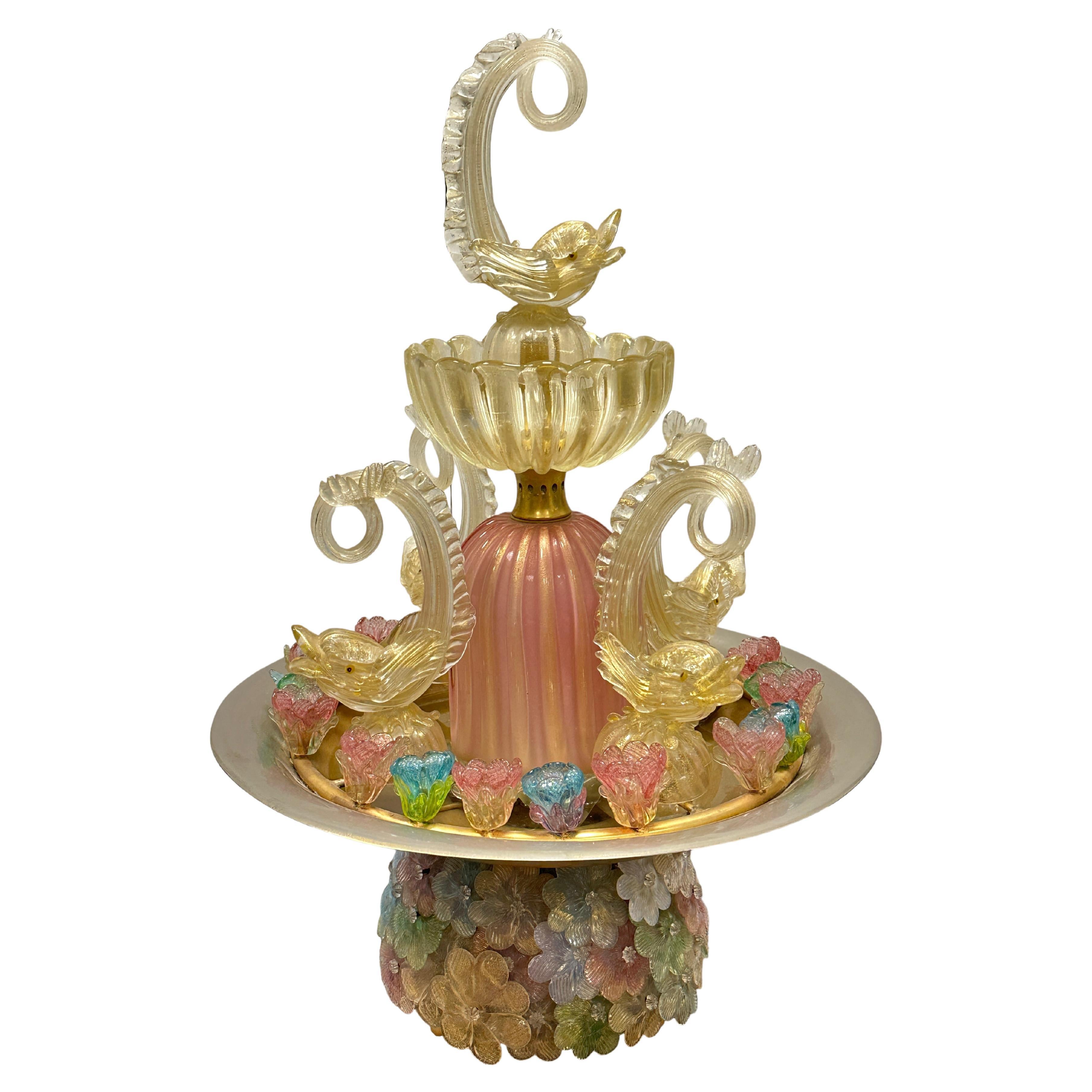 Stunning Fountain Murano Glass Gold Dusted Polychrome with Lighting Italy 1960s For Sale