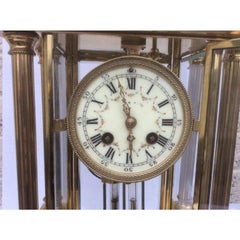 Stunning Four Glass Onyx and Brass Mantel Clock