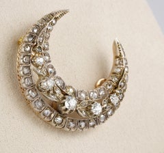 French 3.60 Carat Diamond Crescent Moon Brooch Pendant