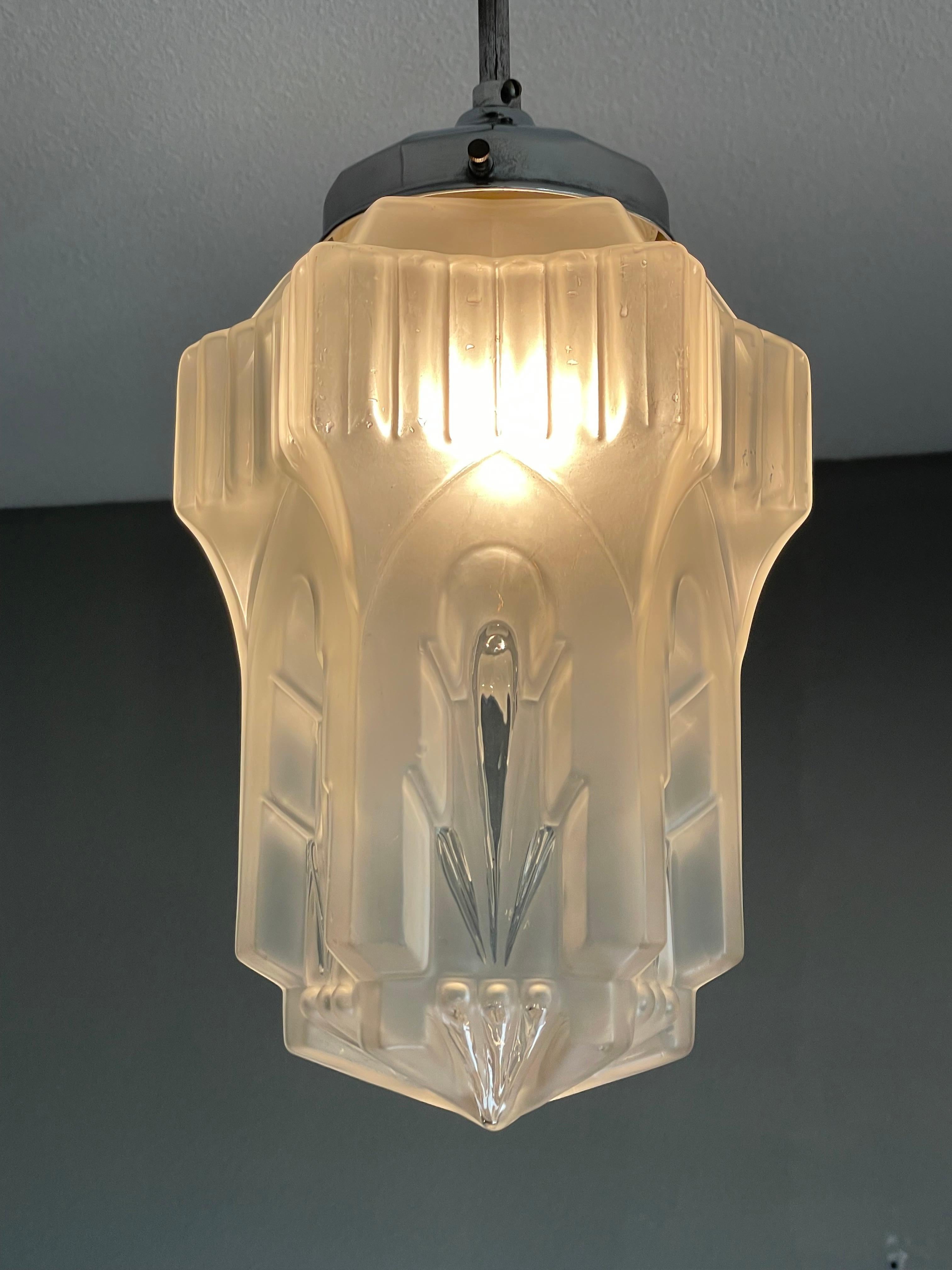 Stunning French, Antique Gothic Art Deco Design, Chrome Metal Pendant Light 1920 For Sale 10