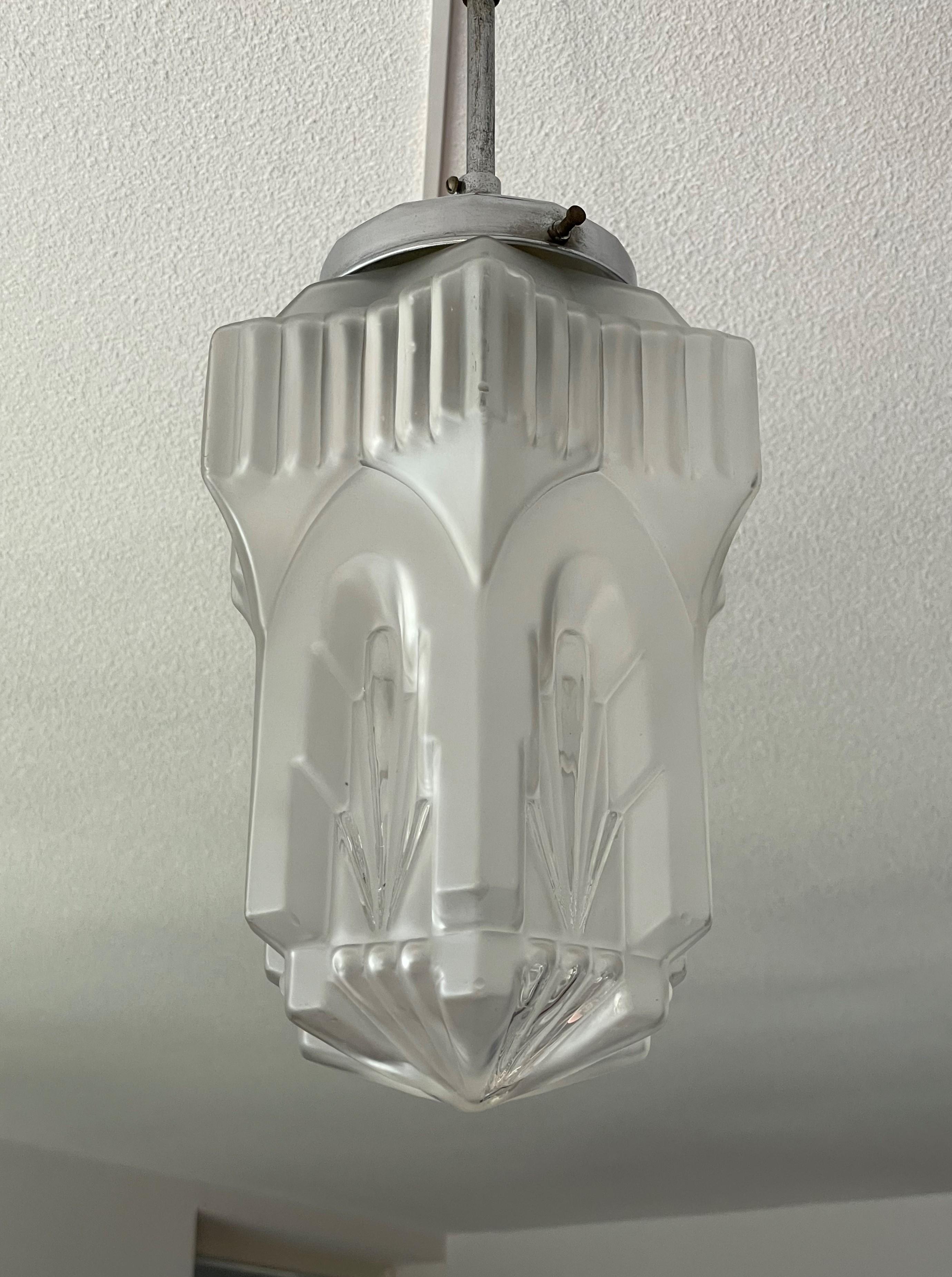Stunning French, Antique Gothic Art Deco Design, Chrome Metal Pendant Light 1920 For Sale 11