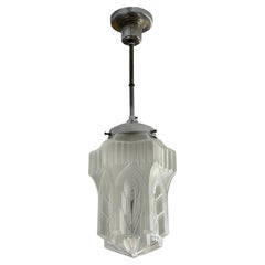 Stunning French, Antique Gothic Art Deco Design, Chrome Metal Pendant Light 1920