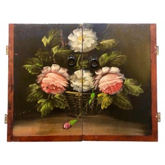 Stunning French Antique Pair of Hand Painted Wooden Cabinet Doors with Flowers